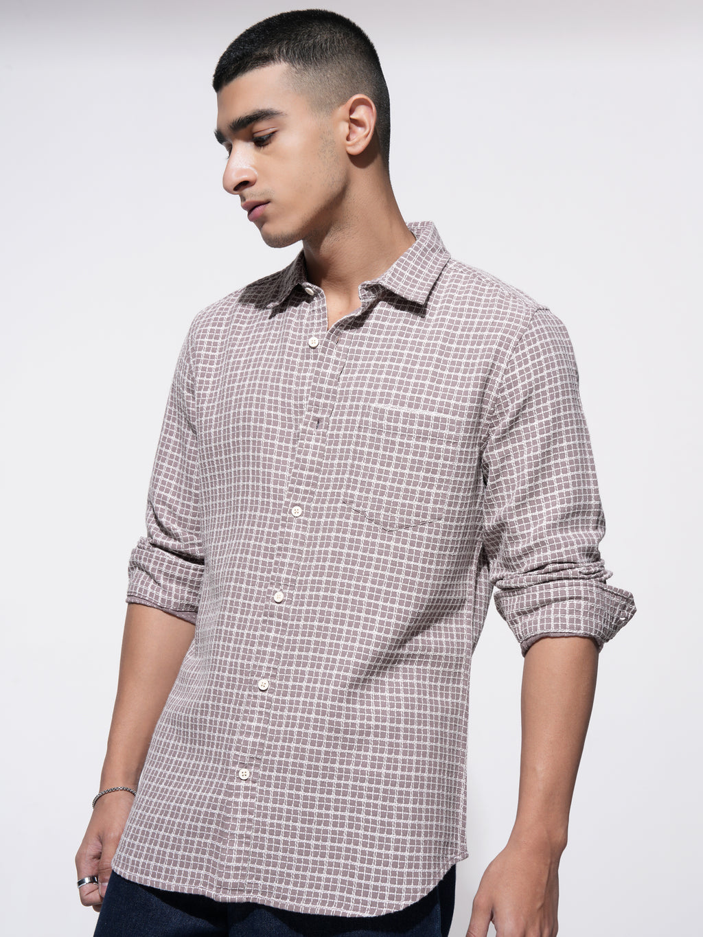 Highlander Men Pink Checked Slim Fit Casual Shirt - Pink - Image 4