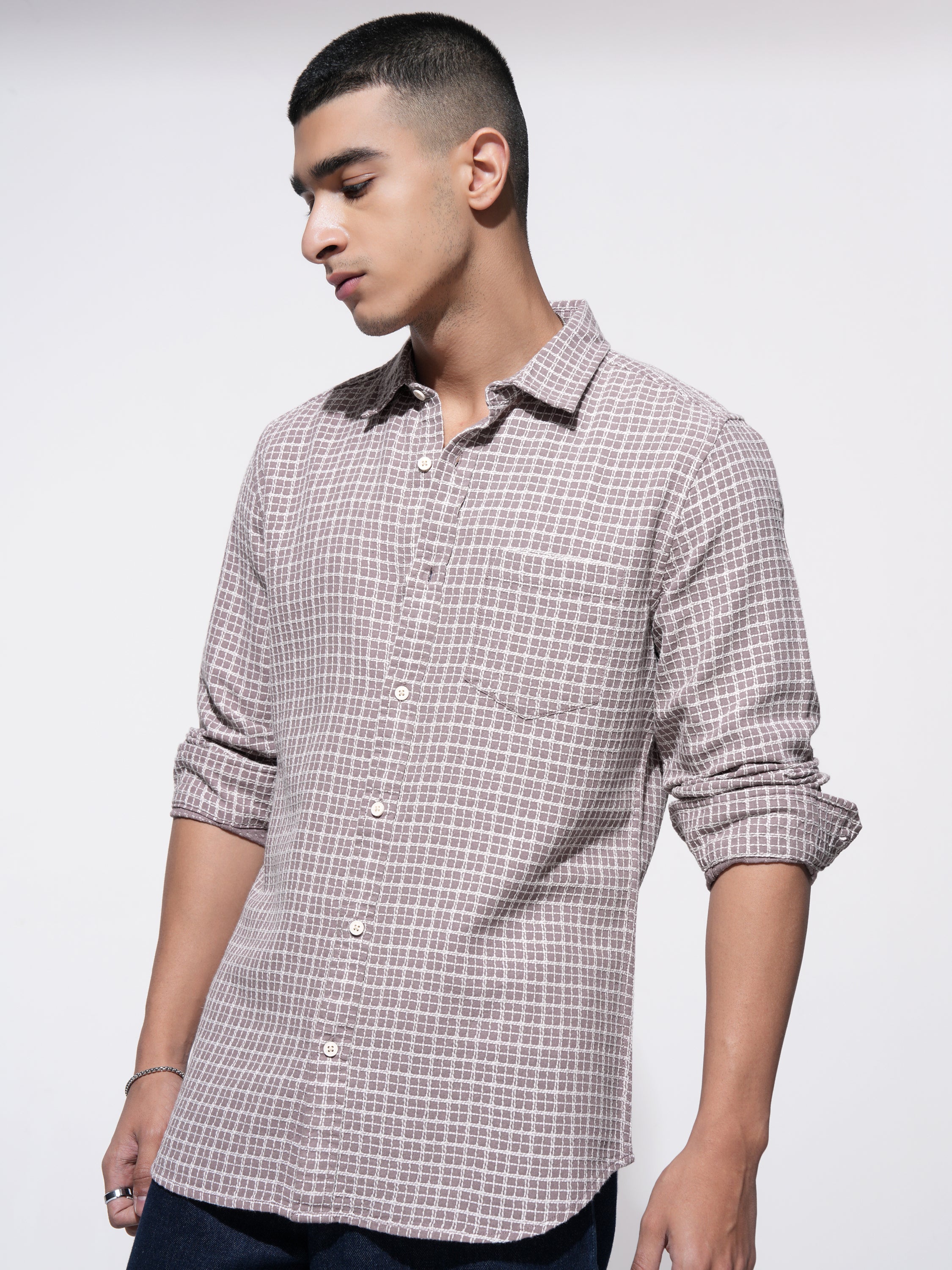 Highlander Men Pink Checked Slim Fit Casual Shirt - Pink - Image 4