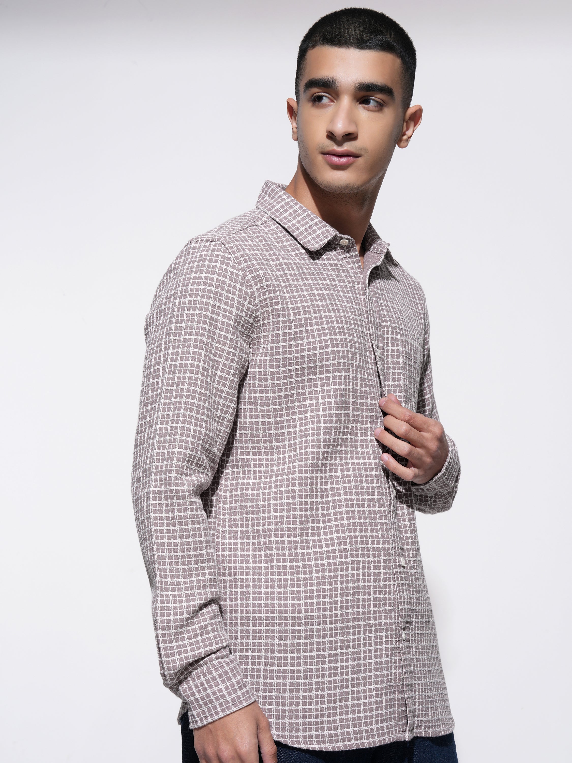 Highlander Men Pink Checked Slim Fit Casual Shirt - Pink - Image 6