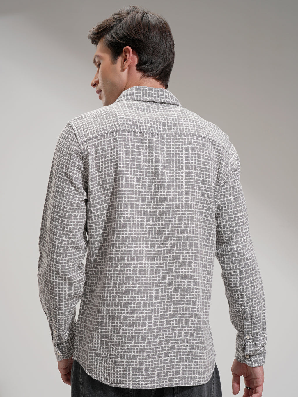 Highlander Men Grey Checked Slim Fit Casual Shirt - Grey - Image 3