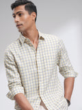 Highlander Men Off White Checked Slim Fit Casual Shirt - Off White - Image 1