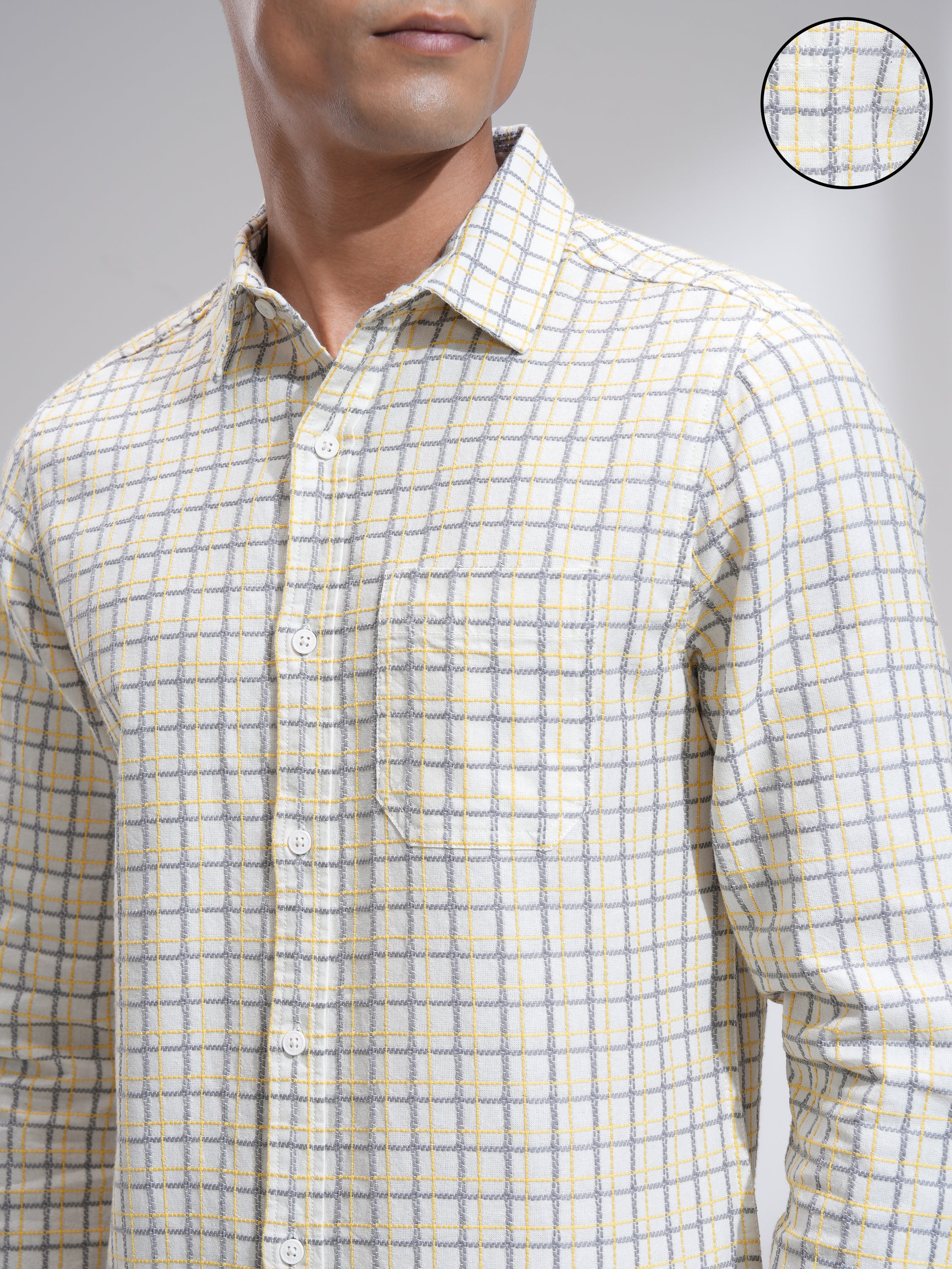 Highlander Men Off White Checked Slim Fit Casual Shirt - Off White - Image 5
