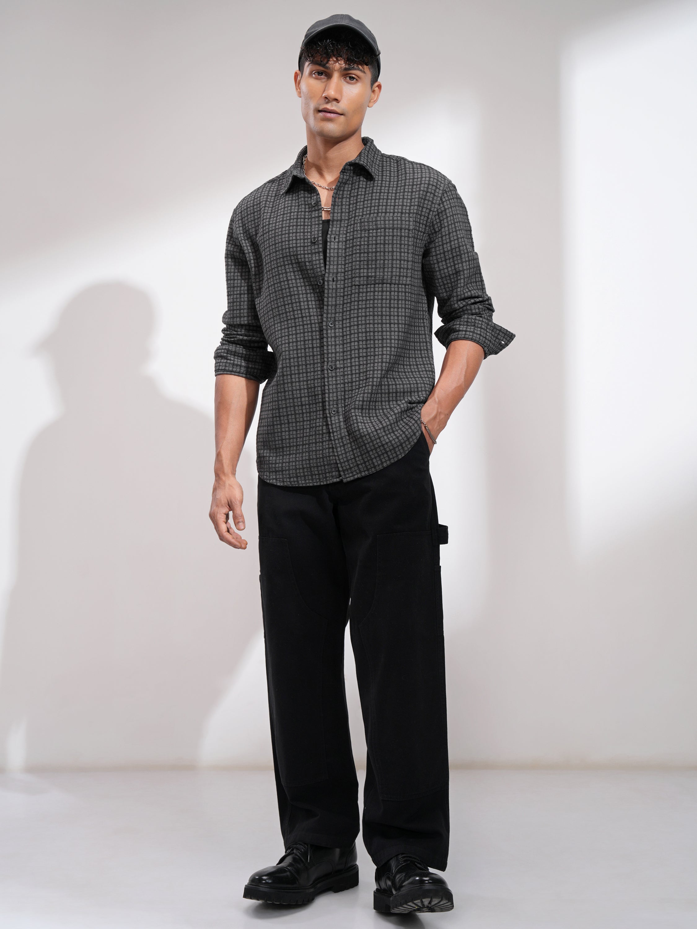 Highlander Men Grey Checked Relaxed Fit Casual Shirt - Grey - Image 2