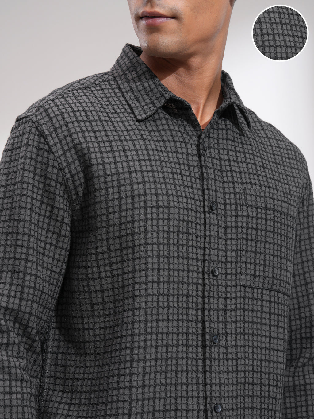 Highlander Men Grey Checked Relaxed Fit Casual Shirt - Grey - Image 5