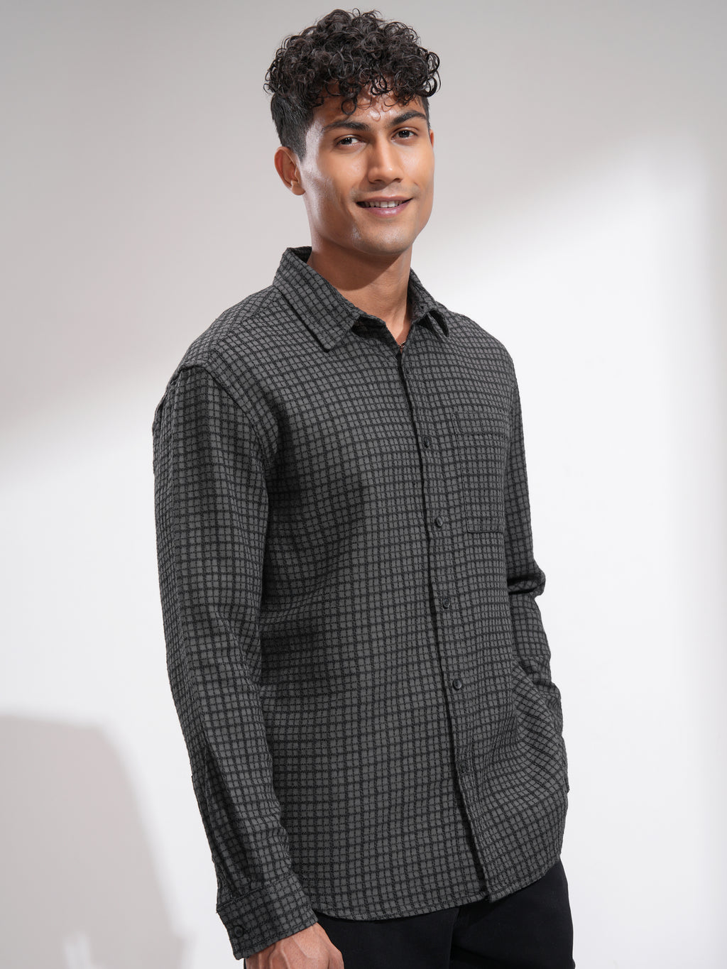 Highlander Men Grey Checked Relaxed Fit Casual Shirt - Grey - Image 6