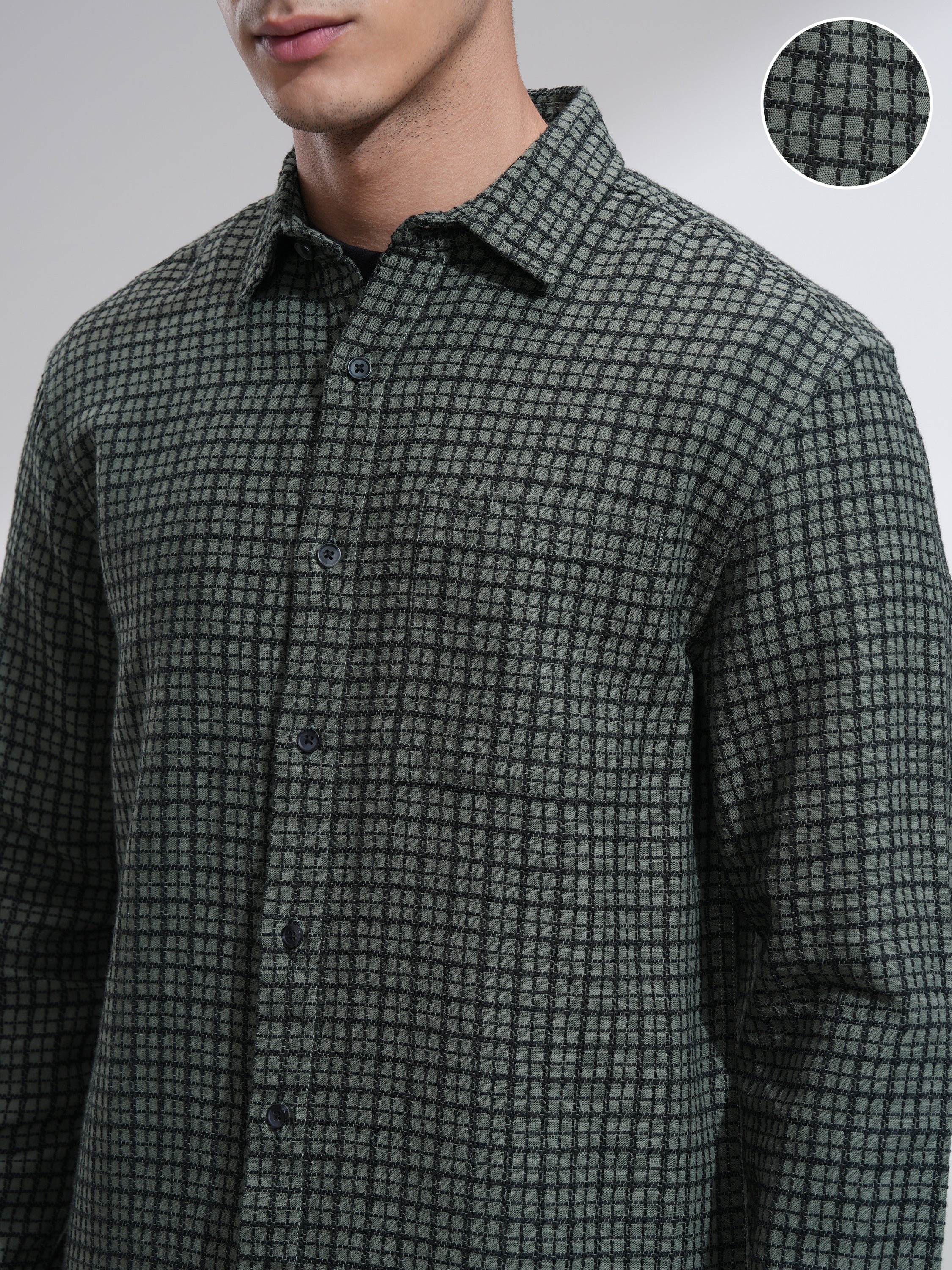 Highlander Men Green Checked Relaxed Fit Casual Shirt - Green - Image 5