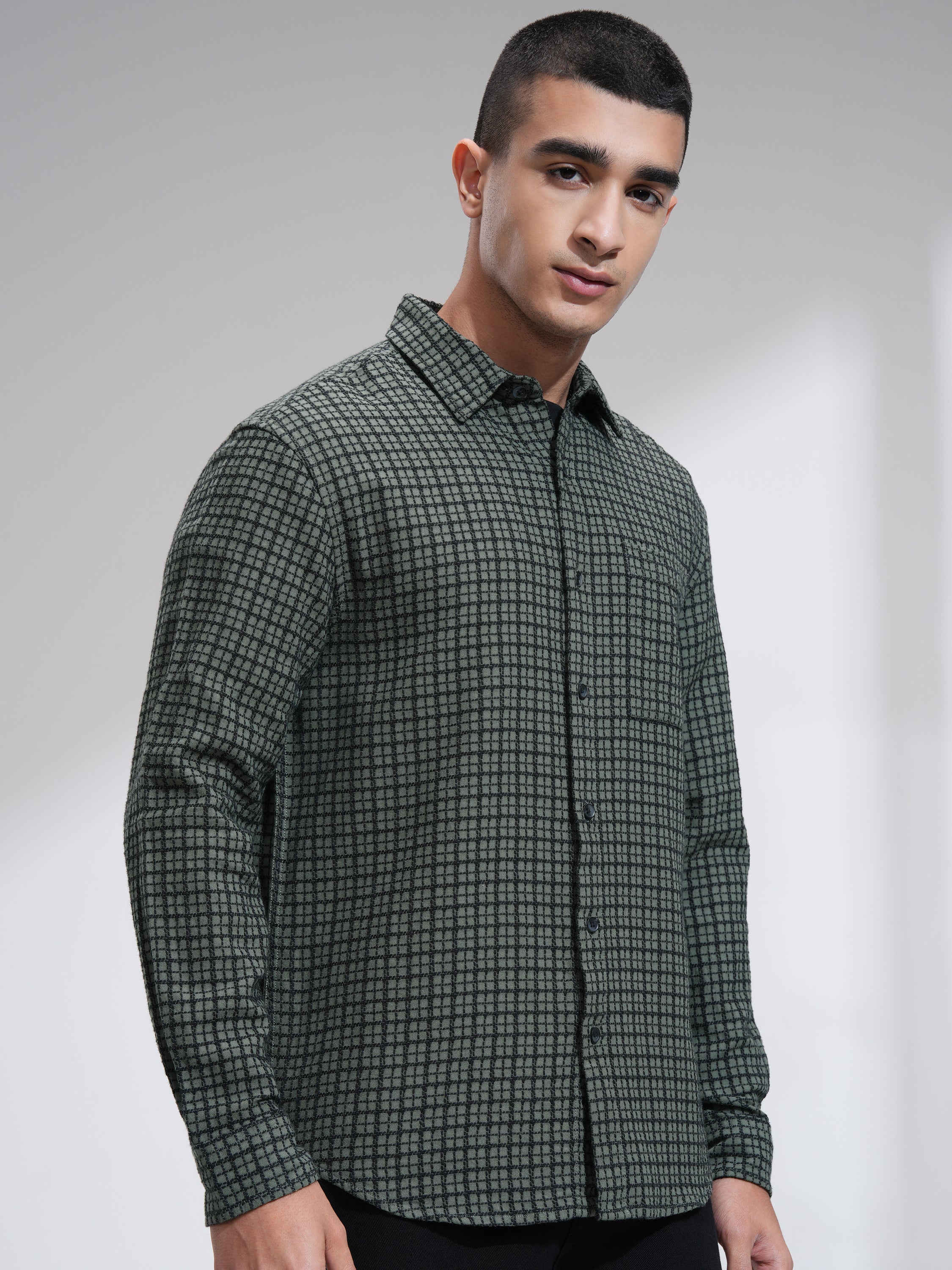 Highlander Men Green Checked Relaxed Fit Casual Shirt - Green - Image 6