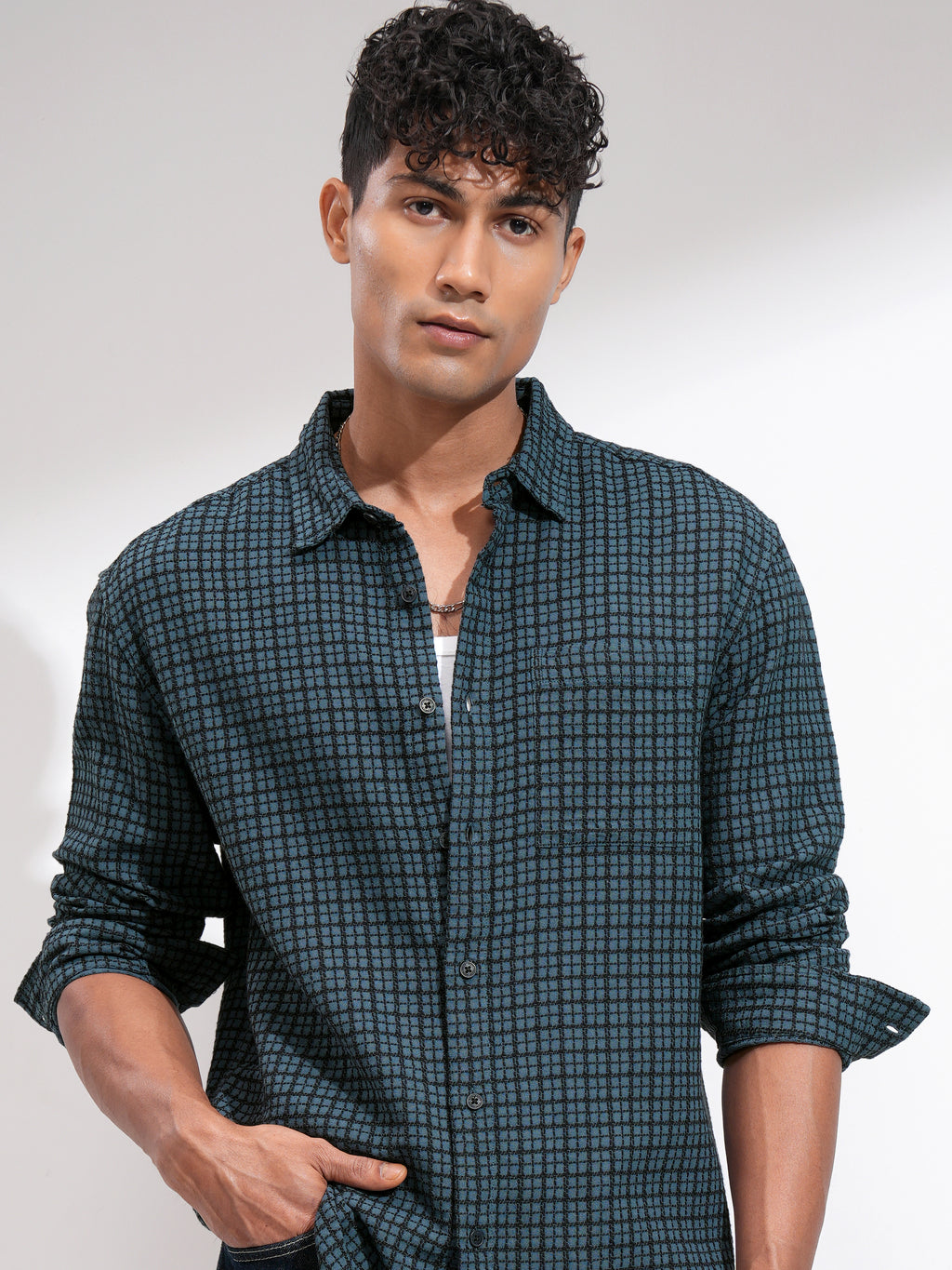 Highlander Men Blue Checked Relaxed Fit Casual Shirt - Blue - Image 1
