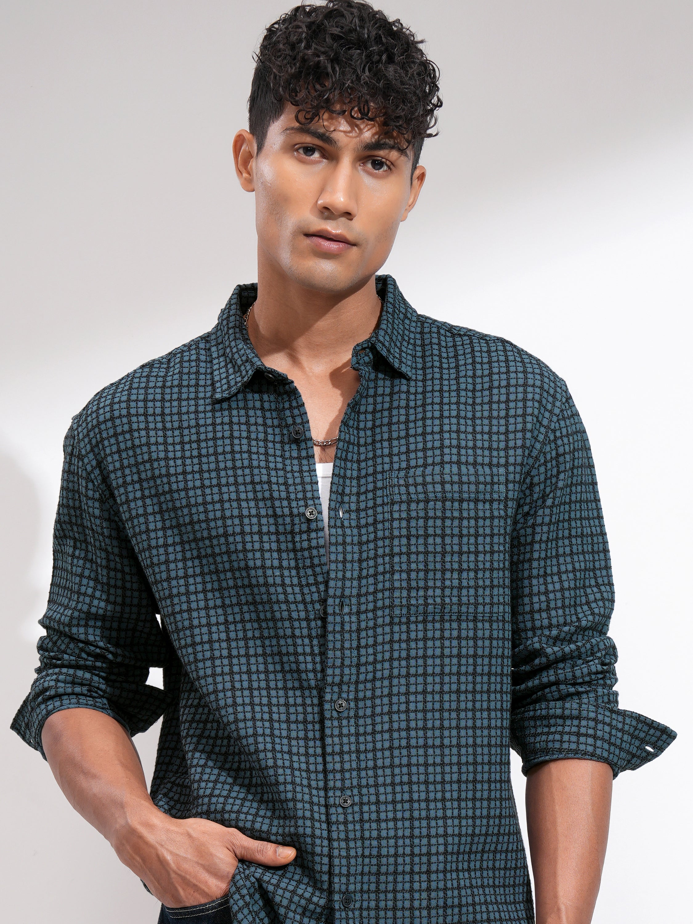 Highlander Men Blue Checked Relaxed Fit Casual Shirt - Blue - Image 1