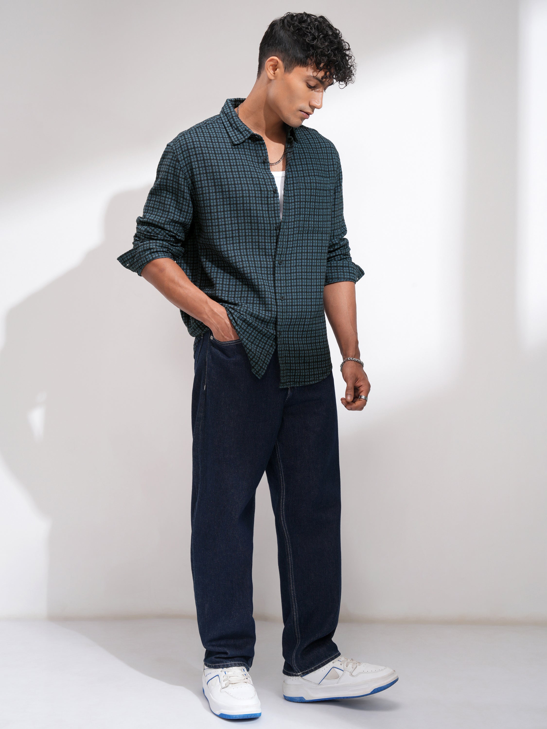 Highlander Men Blue Checked Relaxed Fit Casual Shirt - Blue - Image 2