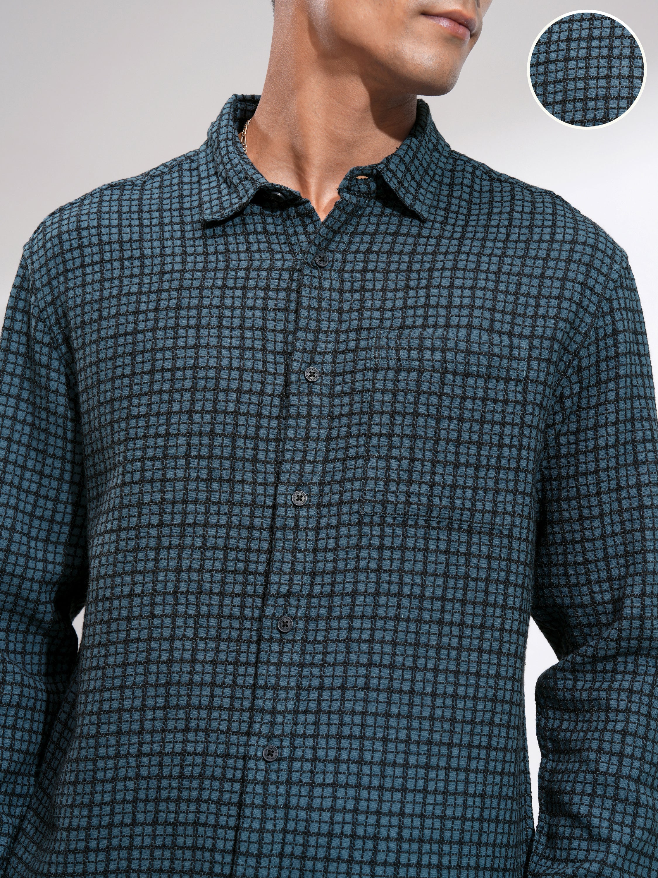 Highlander Men Blue Checked Relaxed Fit Casual Shirt - Blue - Image 5