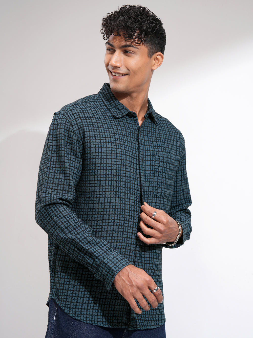 Highlander Men Blue Checked Relaxed Fit Casual Shirt - Blue - Image 6