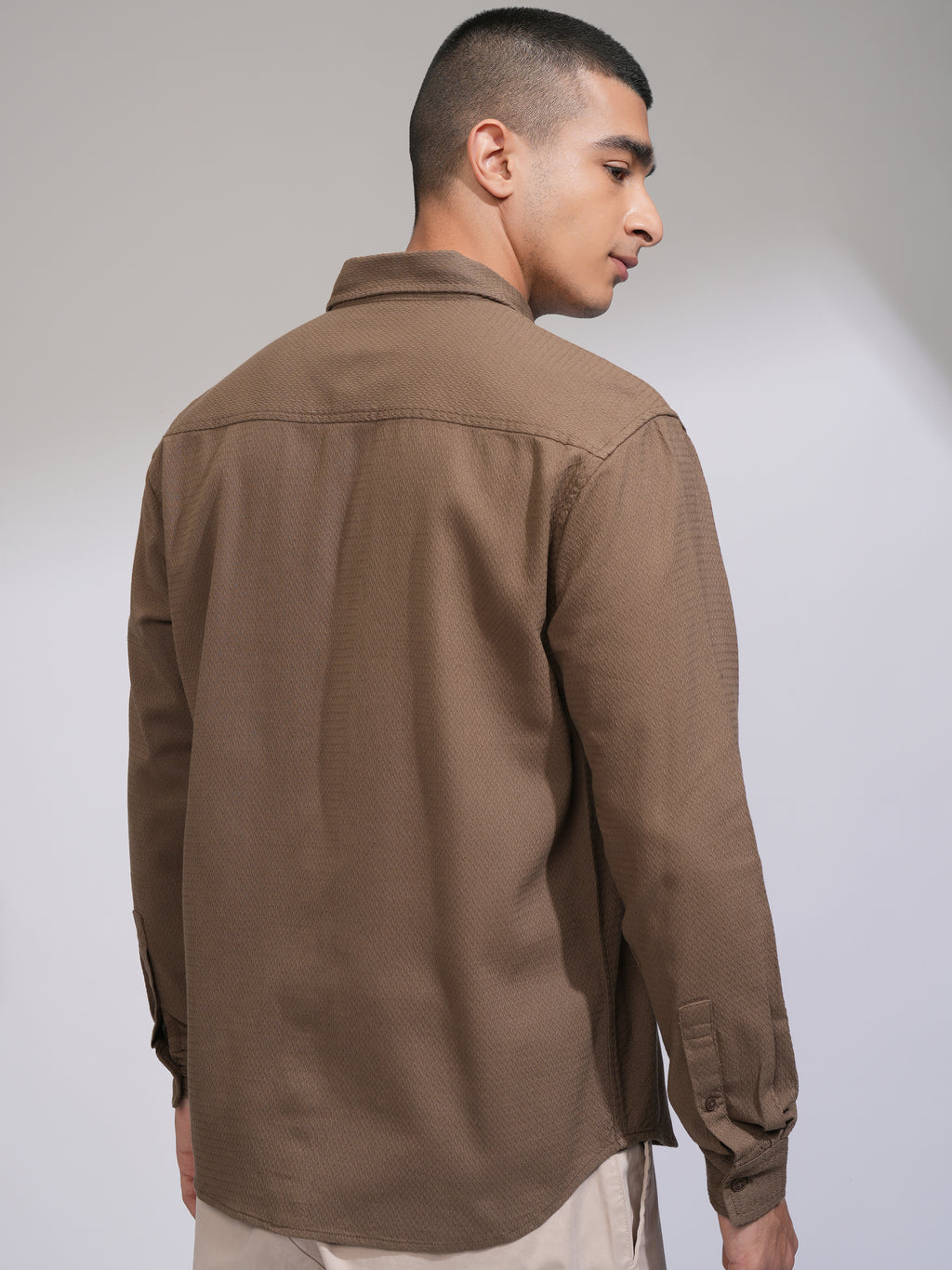Highlander Men Brown Self Design Relaxed Fit Casual Shirt - Brown - Image 3