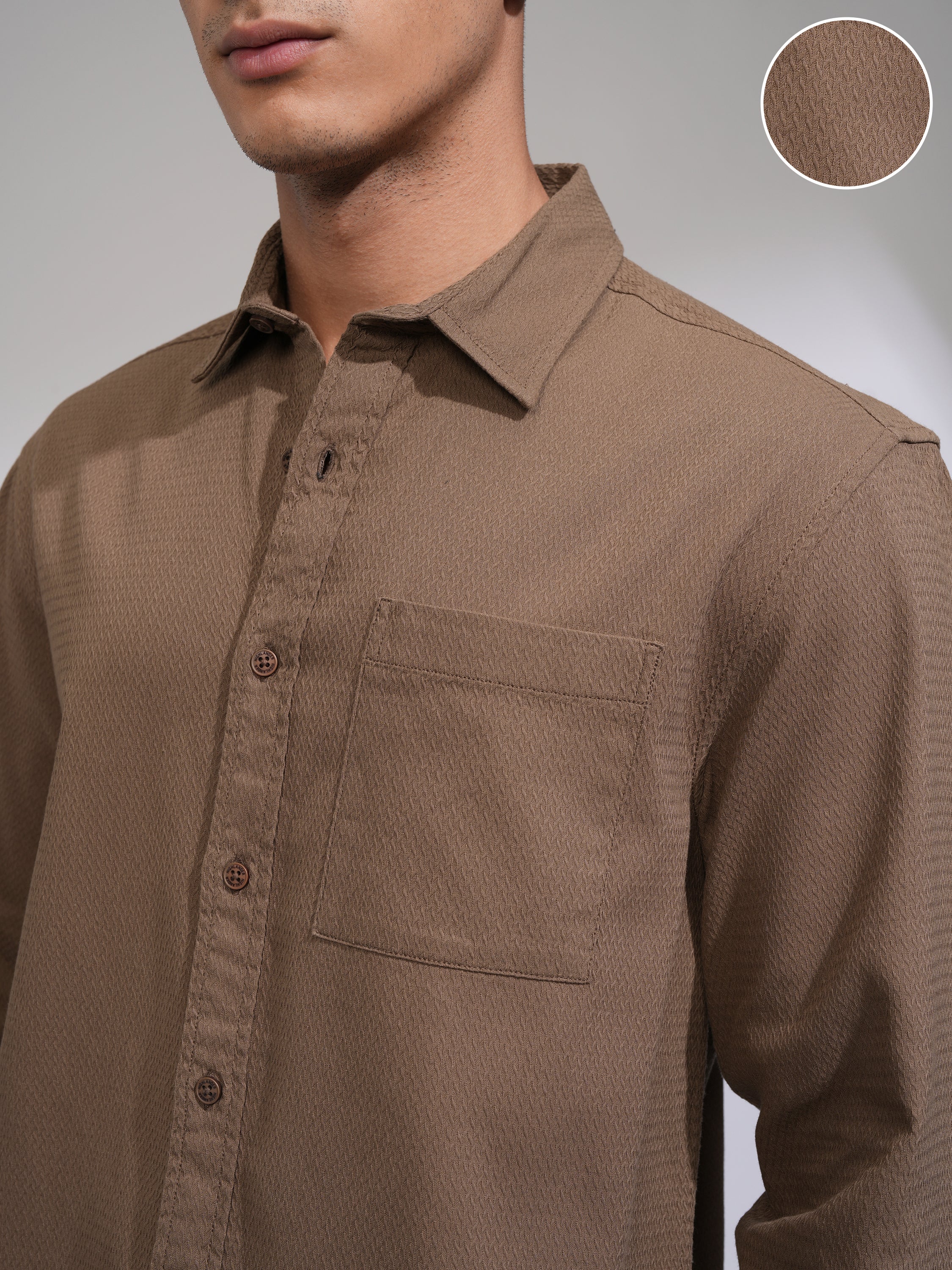 Highlander Men Brown Self Design Relaxed Fit Casual Shirt - Brown - Image 5