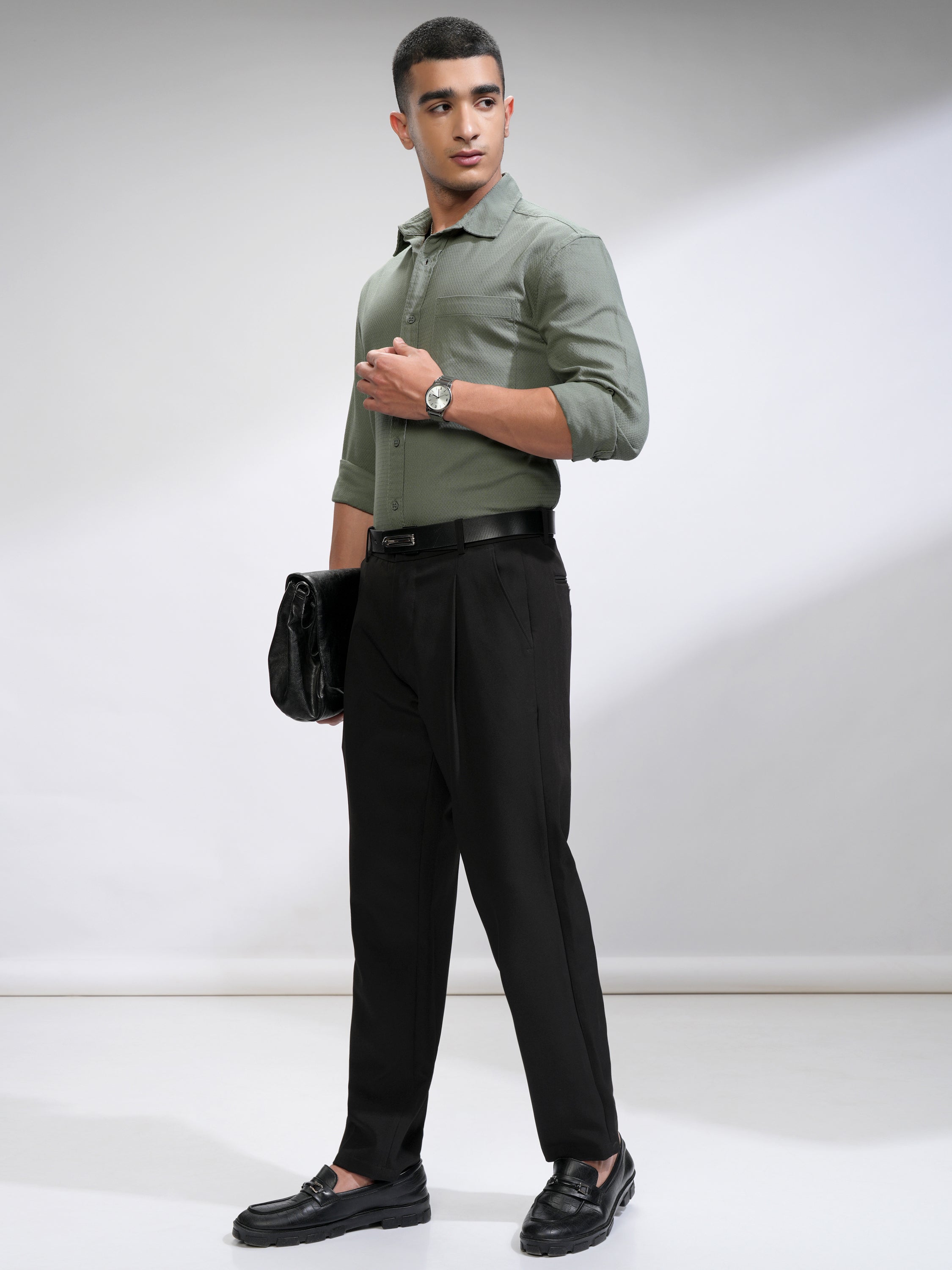 Highlander Men Green Self Design Relaxed Fit Casual Shirt - Green - Image 2