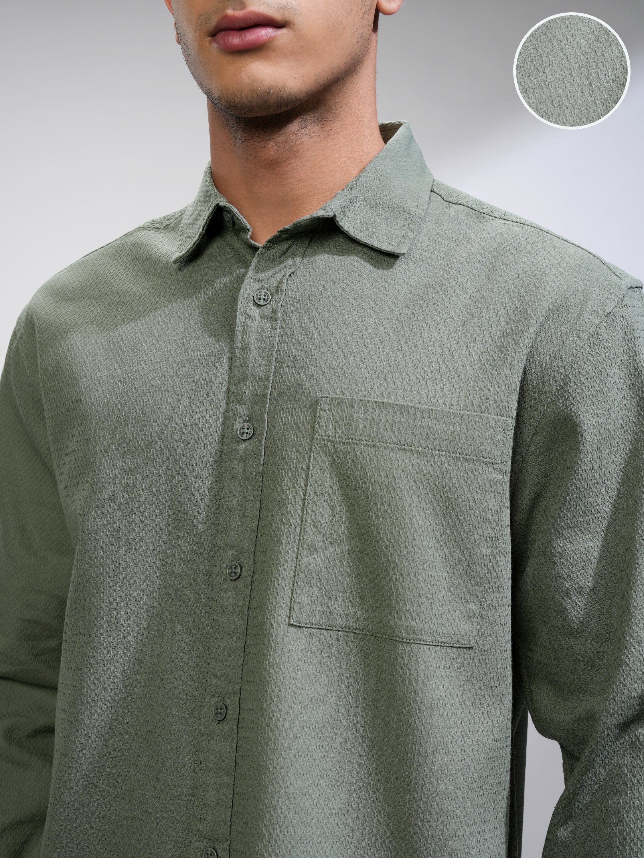 Highlander Men Green Self Design Relaxed Fit Casual Shirt - Green - Image 5