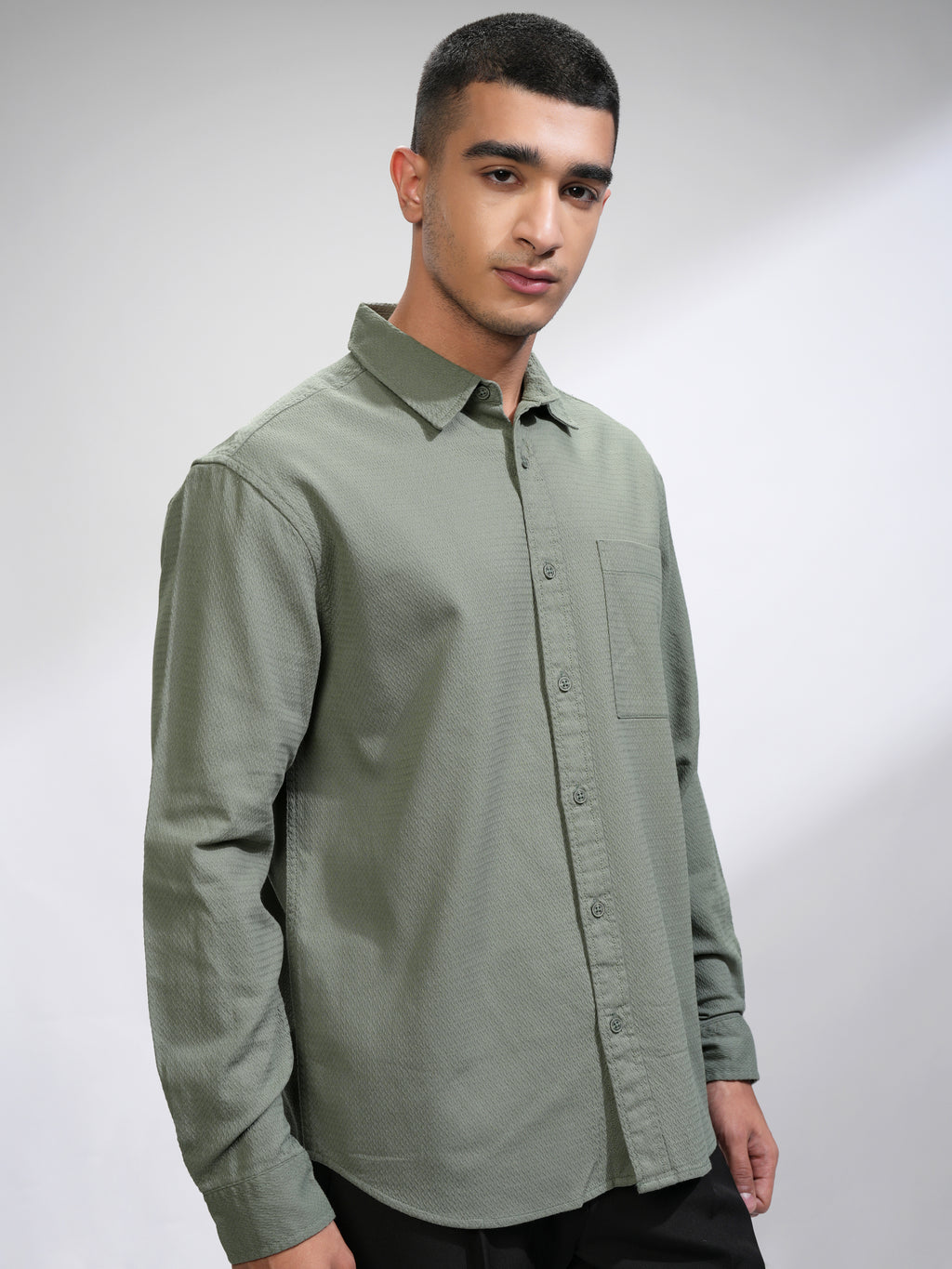 Highlander Men Green Self Design Relaxed Fit Casual Shirt - Green - Image 6