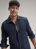 Highlander Men Blue Self Design Relaxed Fit Casual Shirt - Blue - Image 1