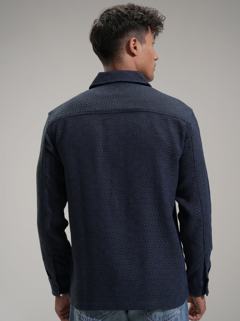 Highlander Men Blue Self Design Relaxed Fit Casual Shirt - Blue - Image 3