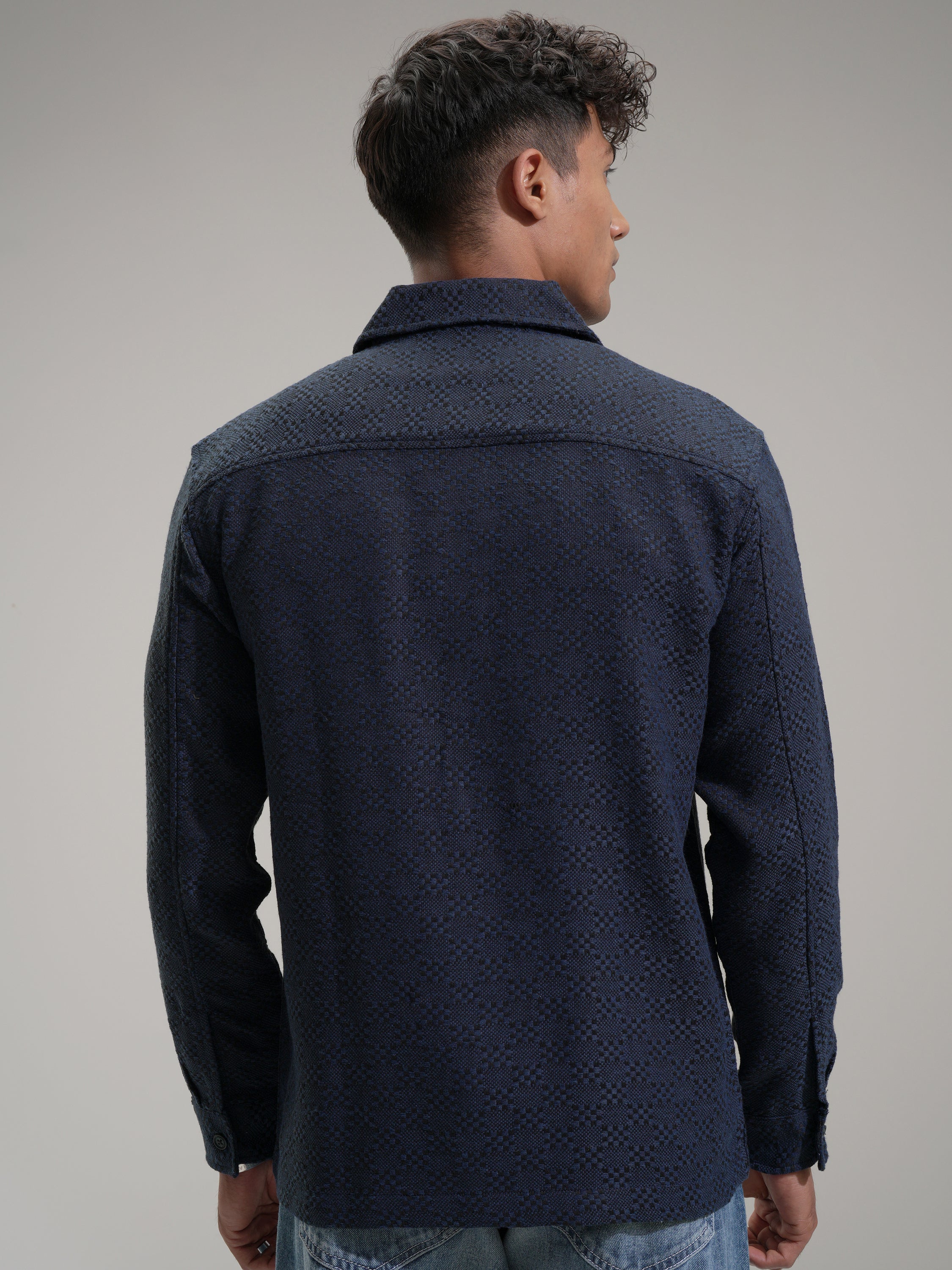Highlander Men Blue Self Design Relaxed Fit Casual Shirt - Blue - Image 3