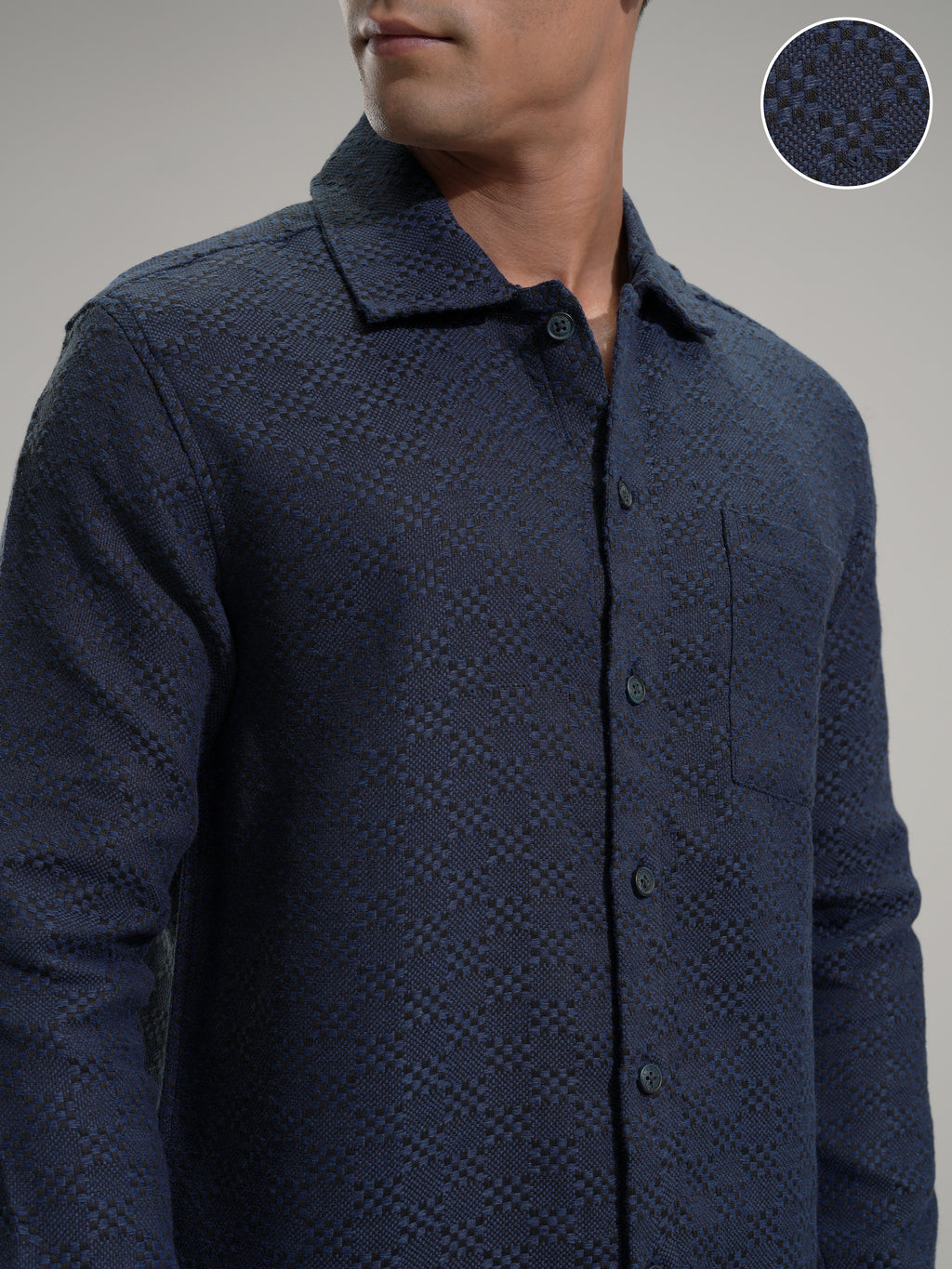 Highlander Men Blue Self Design Relaxed Fit Casual Shirt - Blue - Image 5