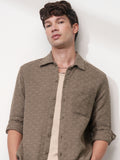 Highlander Men Khaki Self Design Relaxed Fit Casual Shirt - Khaki - Image 1