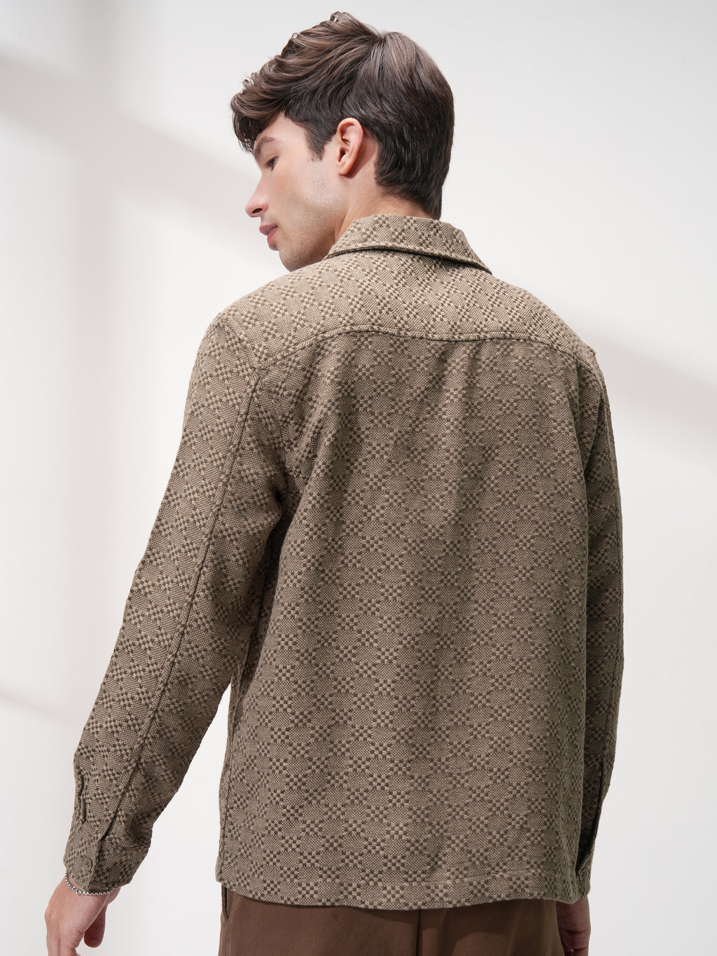 Highlander Men Khaki Self Design Relaxed Fit Casual Shirt - Khaki - Image 3