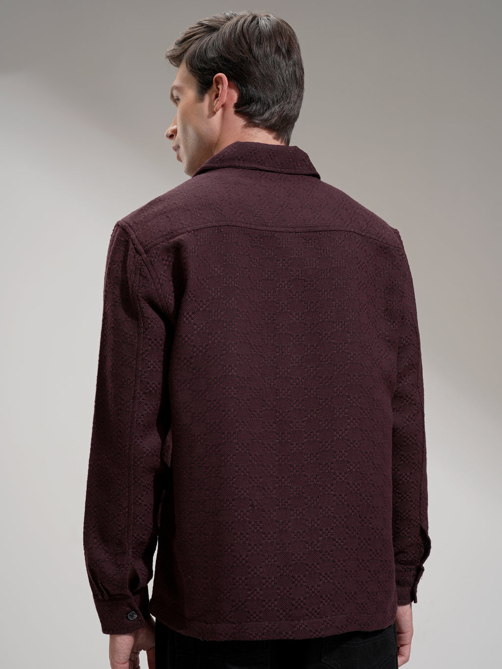 Highlander Men Maroon Self Design Relaxed Fit Casual Shirt - Maroon - Image 3