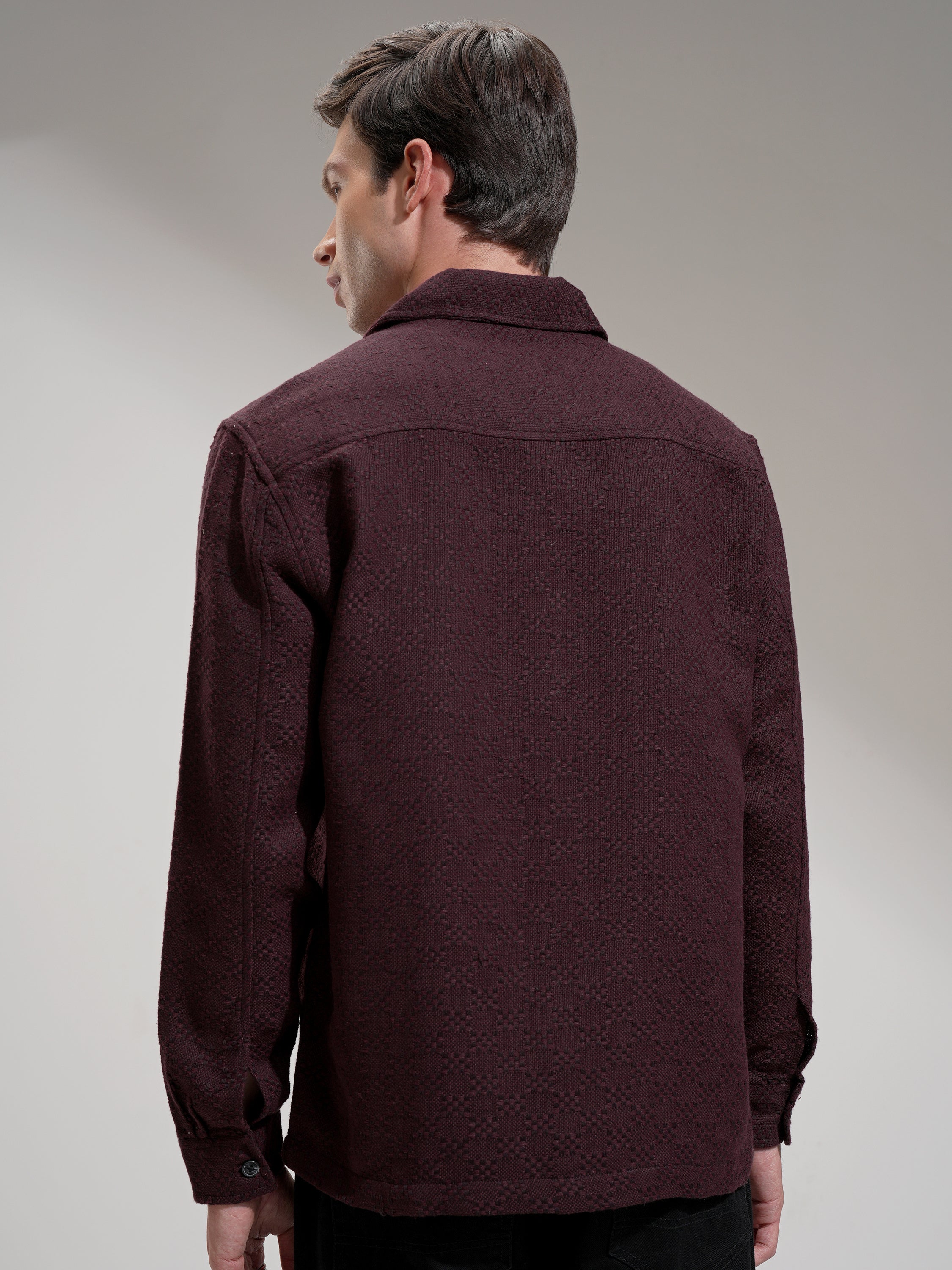 Highlander Men Maroon Self Design Relaxed Fit Casual Shirt - Maroon - Image 3