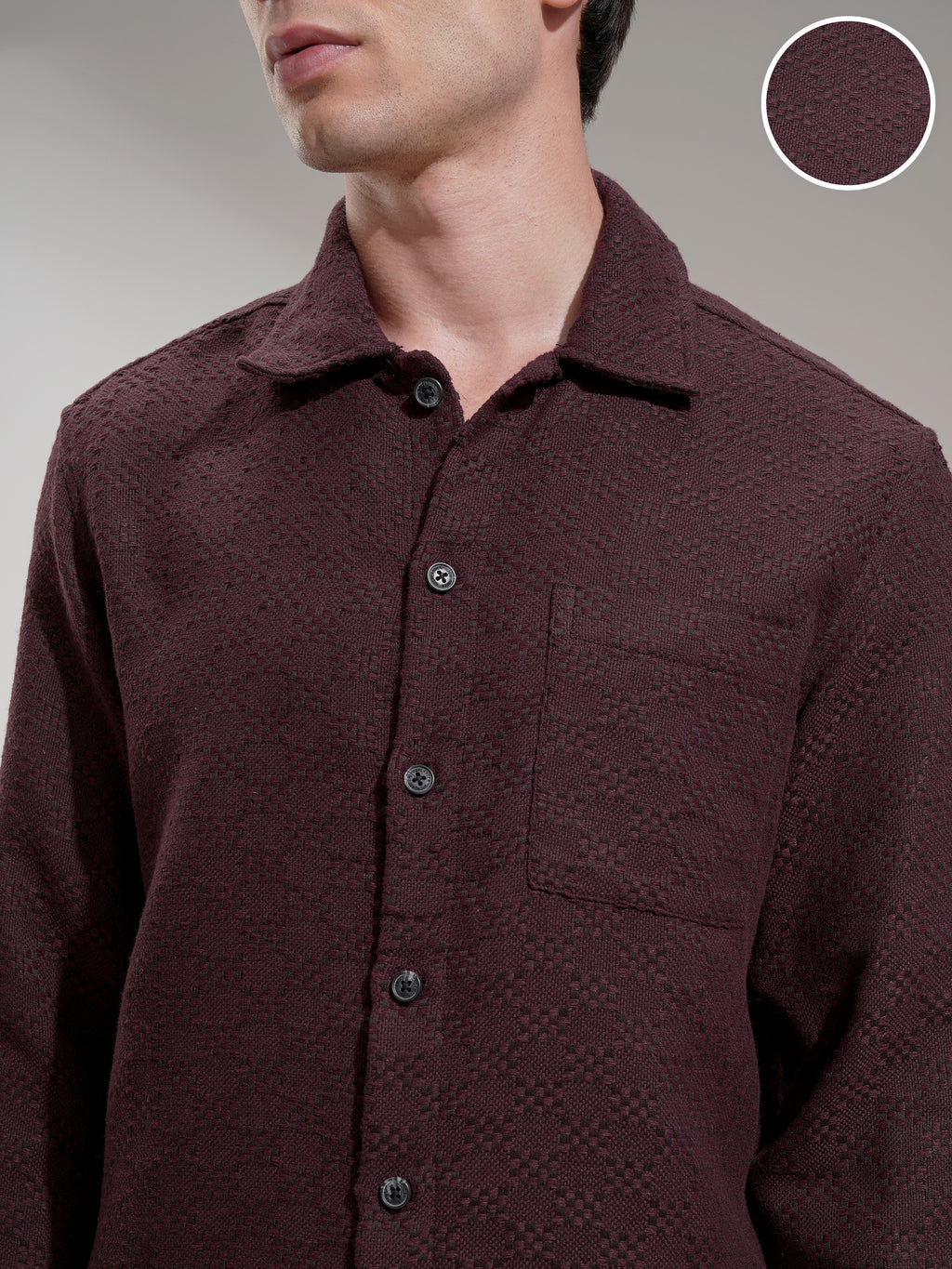 Highlander Men Maroon Self Design Relaxed Fit Casual Shirt - Maroon - Image 5