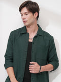Highlander Men Green Self Design Relaxed Fit Casual Shirt - Green - Image 1