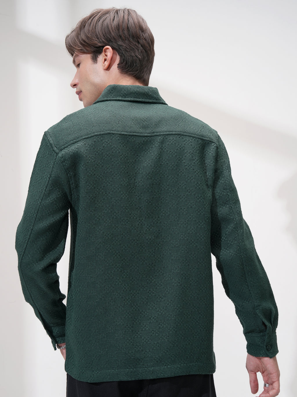 Highlander Men Green Self Design Relaxed Fit Casual Shirt - Green - Image 3