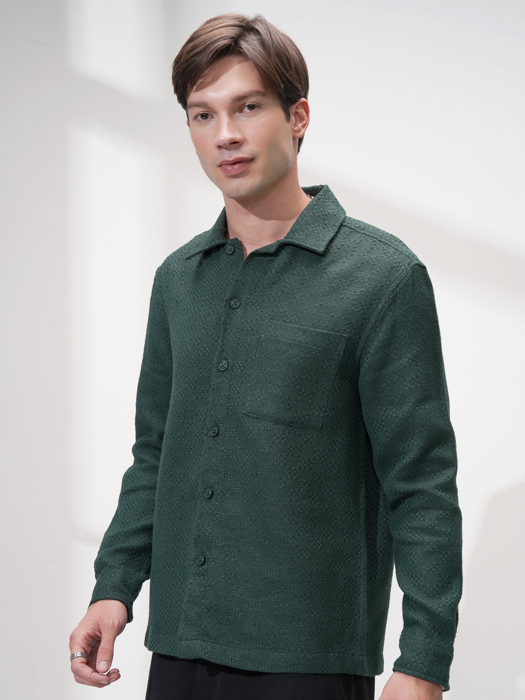 Highlander Men Green Self Design Relaxed Fit Casual Shirt - Green - Image 4
