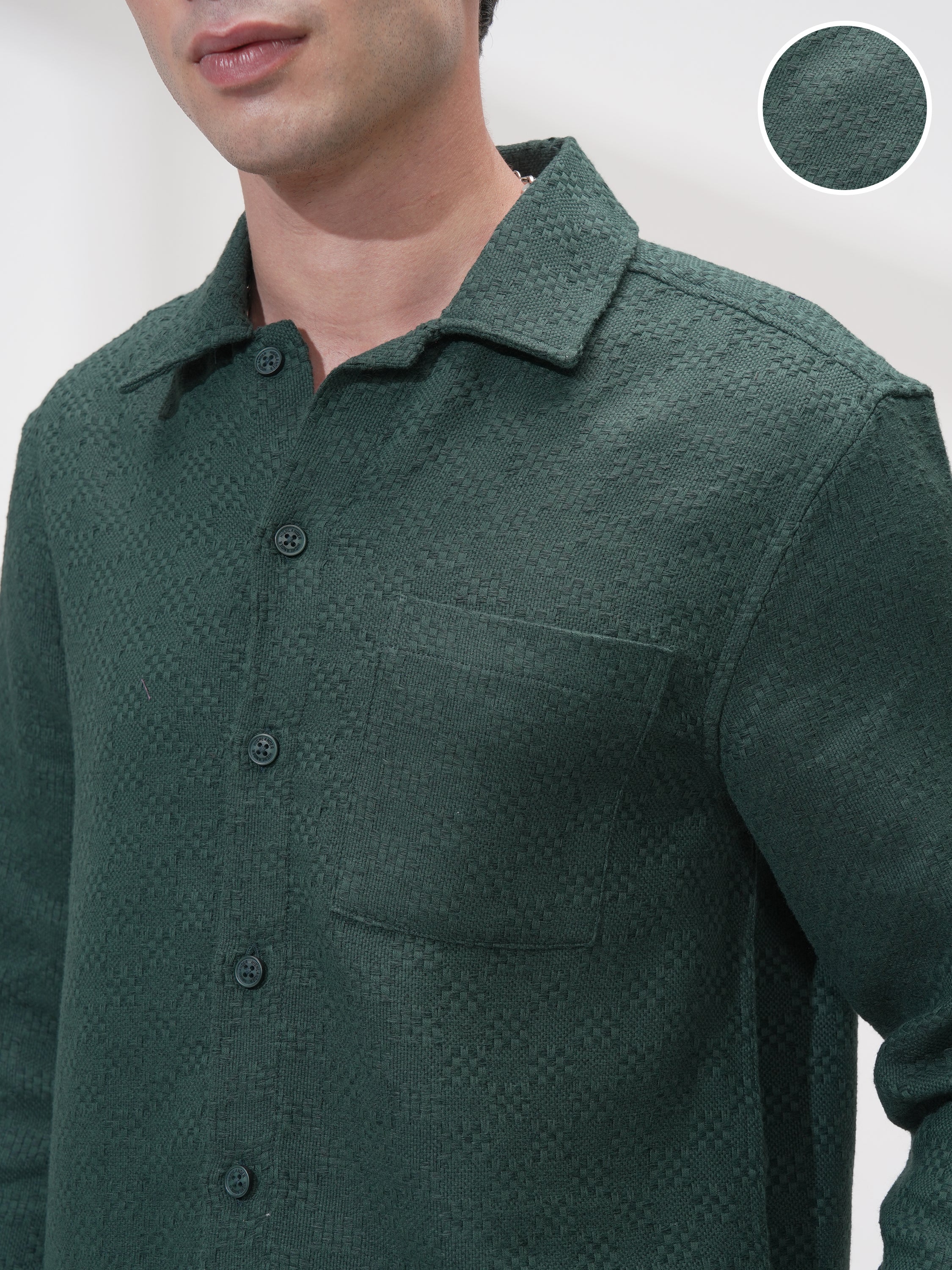 Highlander Men Green Self Design Relaxed Fit Casual Shirt - Green - Image 5