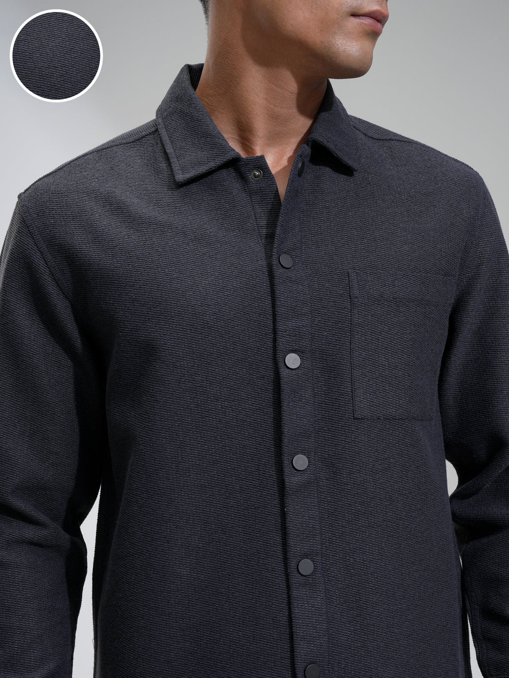 Highlander Men Charcoal Self Design Relaxed Fit Casual Shirt - Charcoal - Image 5