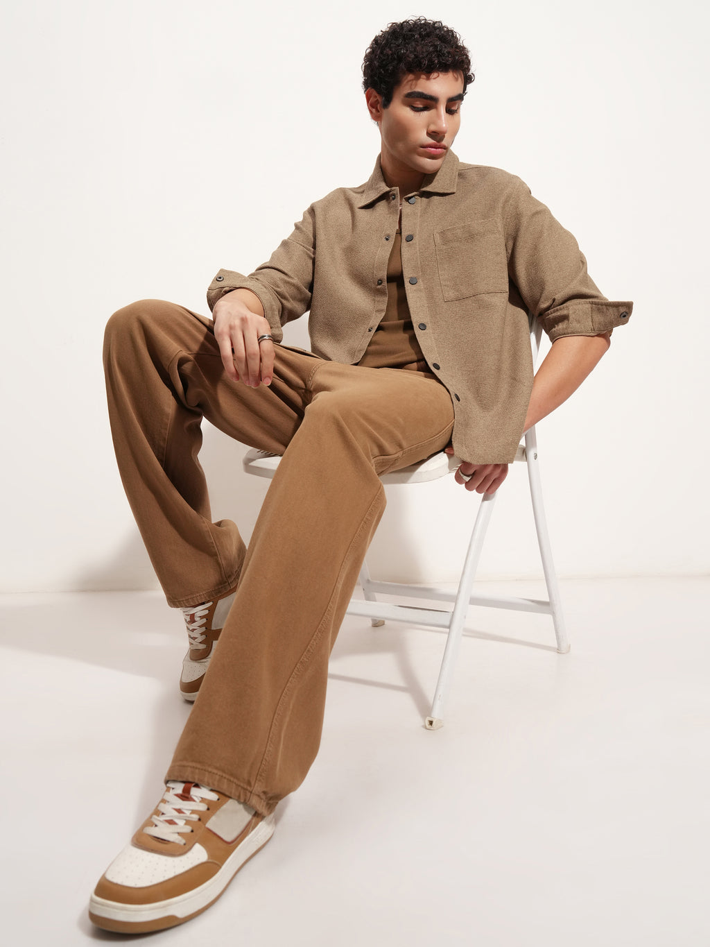 Highlander Men Khaki Self Design Relaxed Fit Casual Shirt - Khaki - Image 2