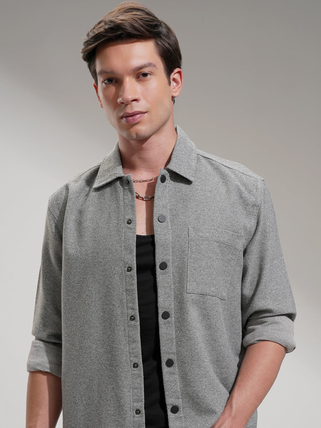 Highlander Men Grey Solid Relaxed Fit Casual Shirt - Grey - Image 1