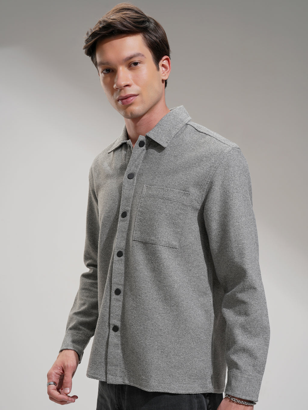 Highlander Men Grey Solid Relaxed Fit Casual Shirt - Grey - Image 4