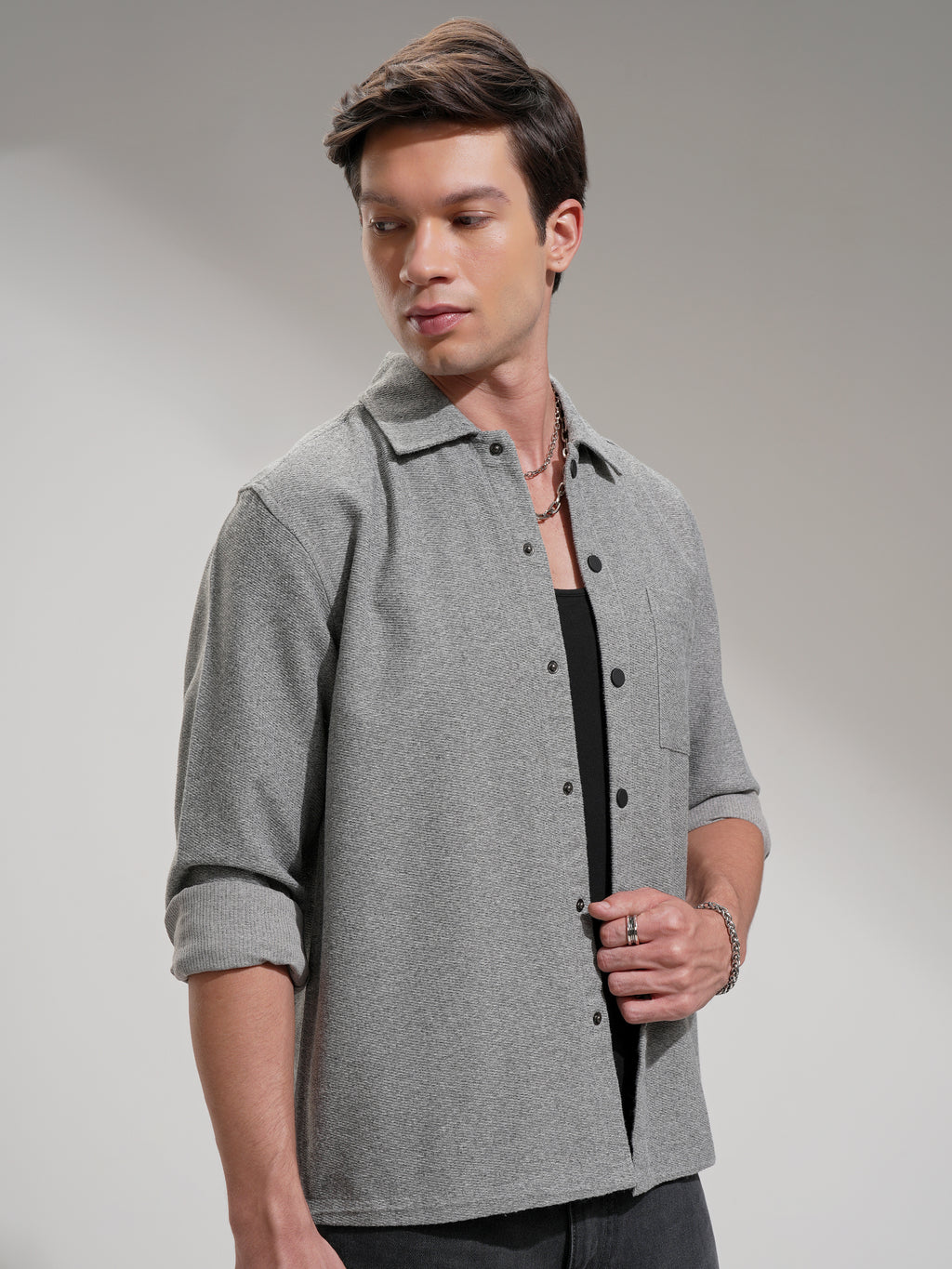 Highlander Men Grey Solid Relaxed Fit Casual Shirt - Grey - Image 6