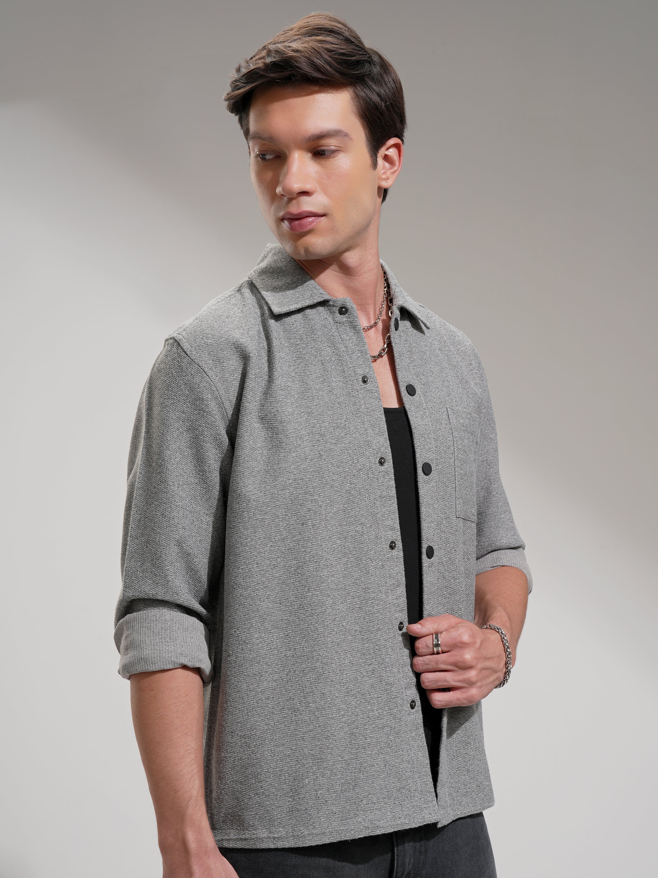 Highlander Men Grey Solid Relaxed Fit Casual Shirt - Grey - Image 6