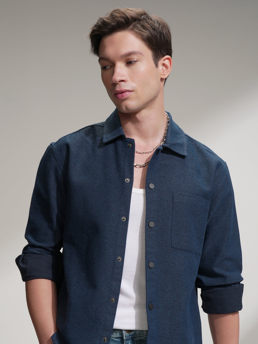 Highlander Men Blue Self Design Relaxed Fit Casual Shirt - Blue - Image 1