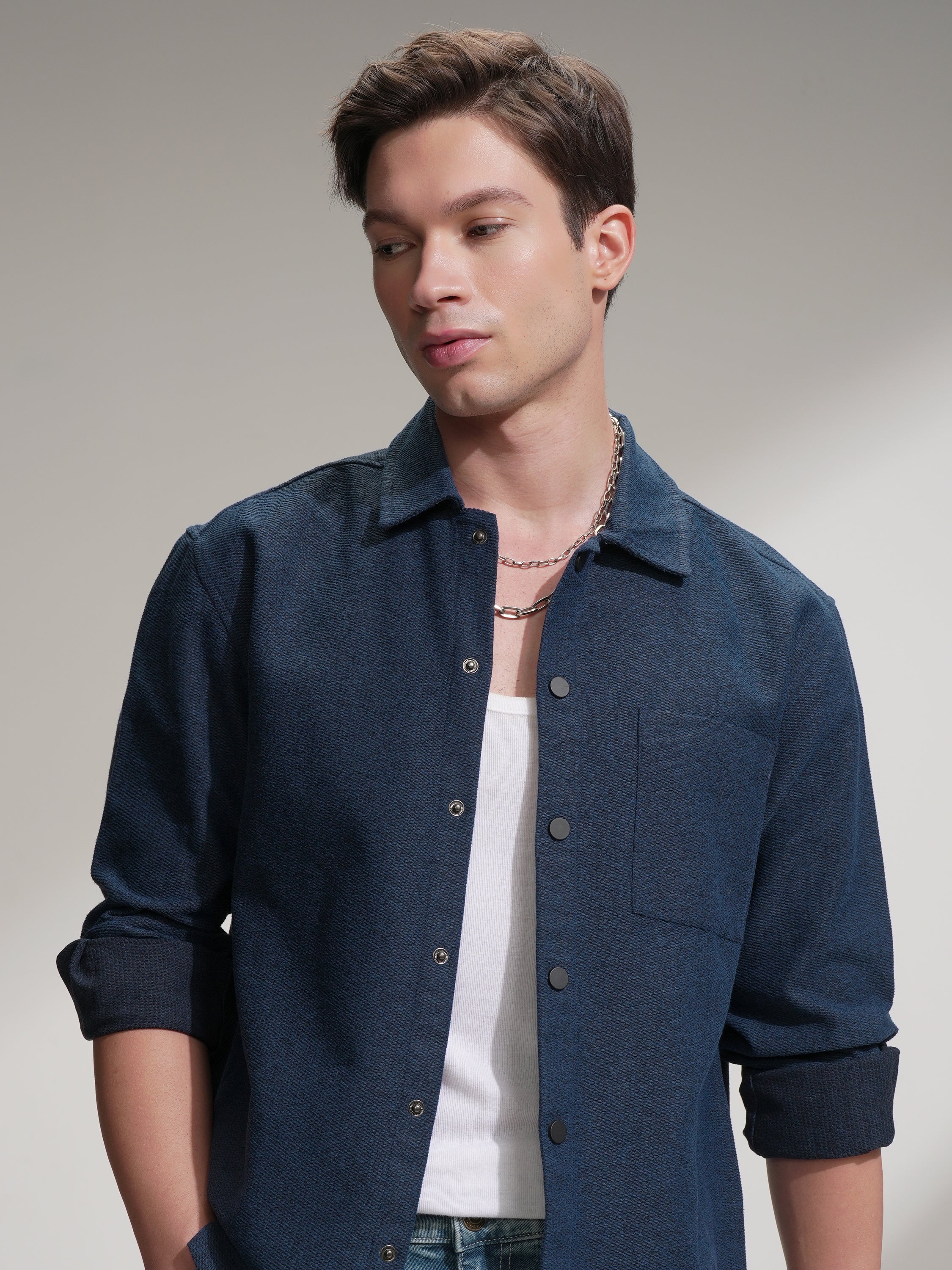 Highlander Men Blue Self Design Relaxed Fit Casual Shirt - Blue - Image 1