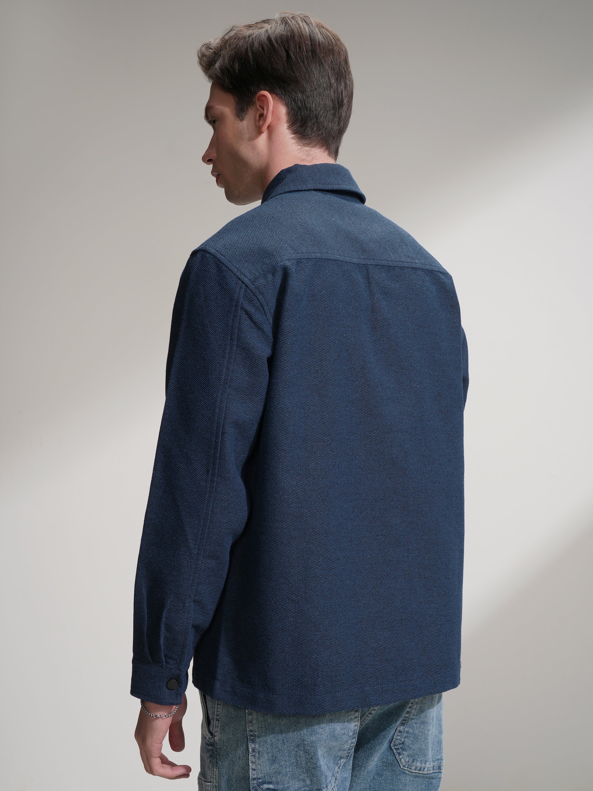 Highlander Men Blue Self Design Relaxed Fit Casual Shirt - Blue - Image 3