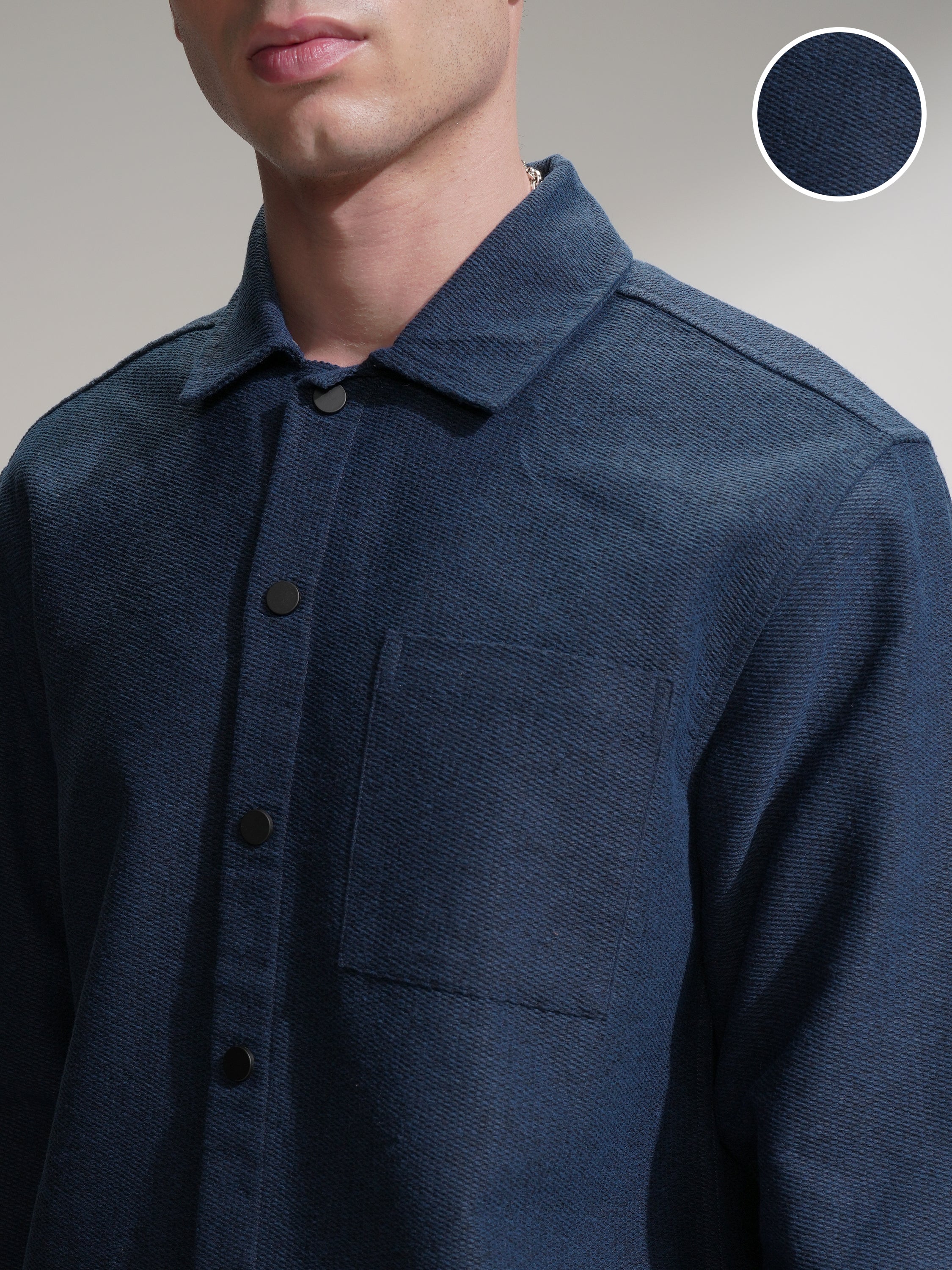 Highlander Men Blue Self Design Relaxed Fit Casual Shirt - Blue - Image 5