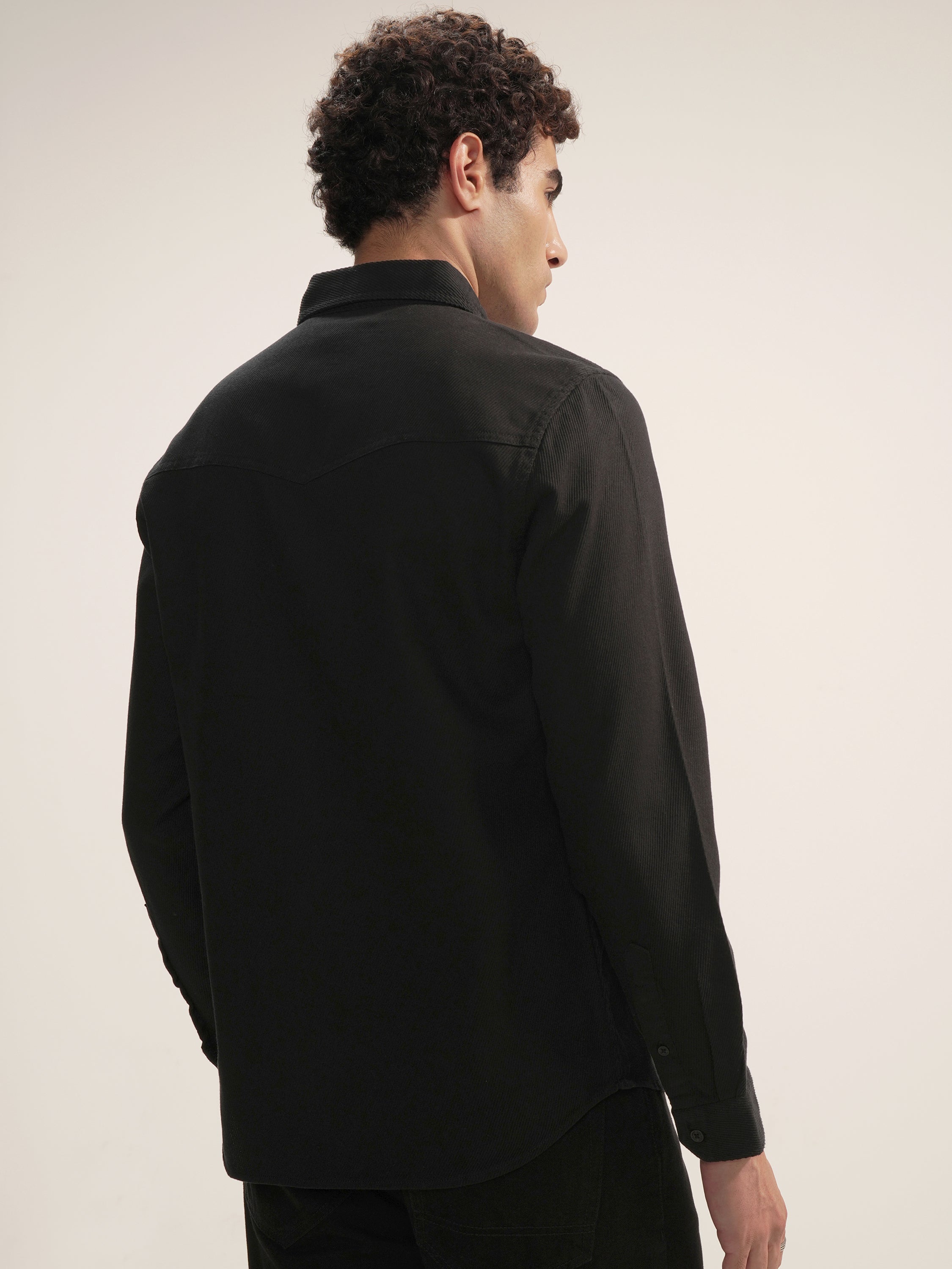 Highlander Men Black Self Design Slim Fit Casual Shirt - Black - Image 3