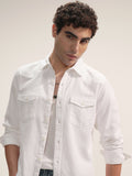 Highlander Men White Self Design Slim Fit Casual Shirt - White - Image 1