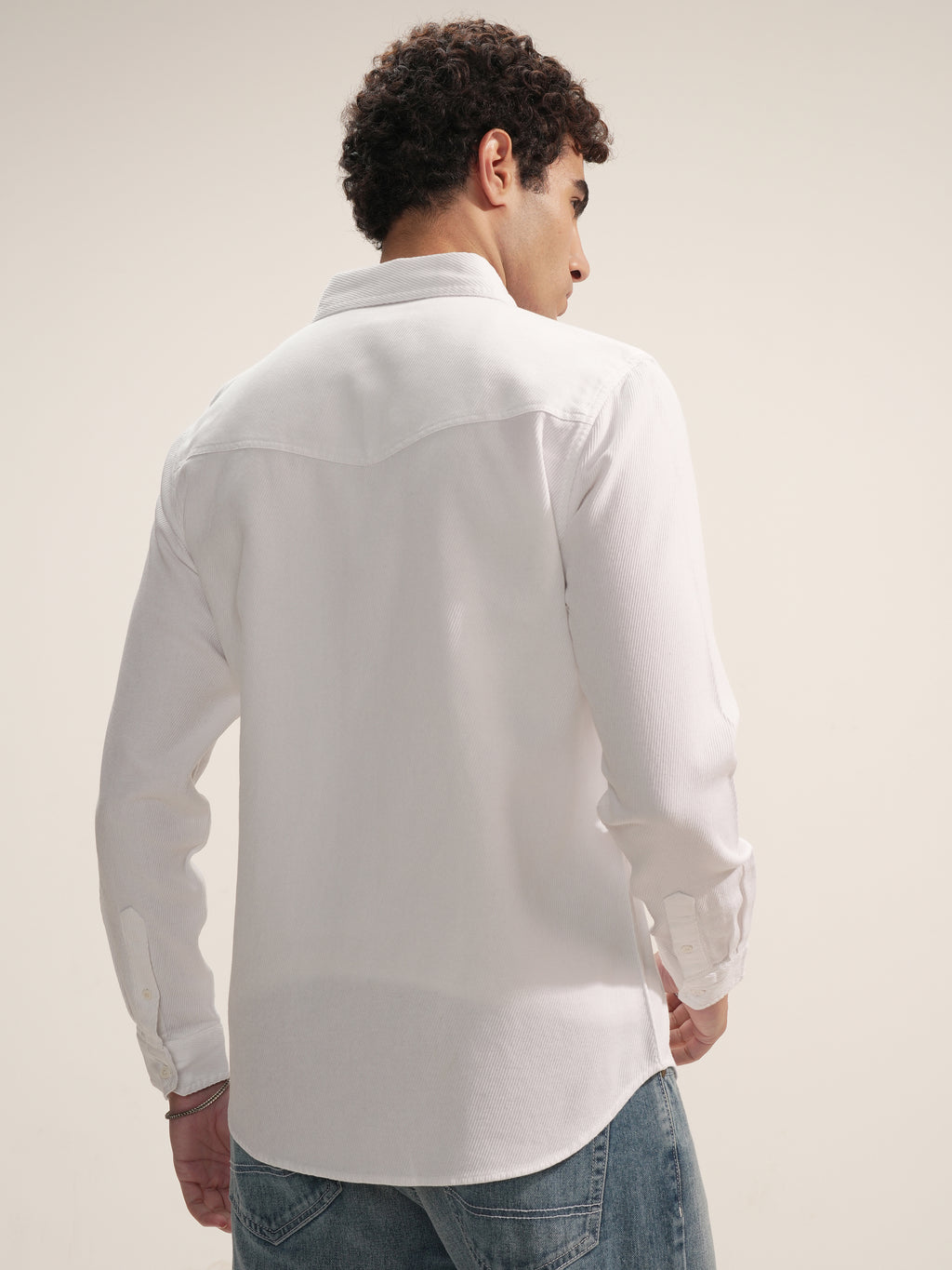 Highlander Men White Self Design Slim Fit Casual Shirt - White - Image 3