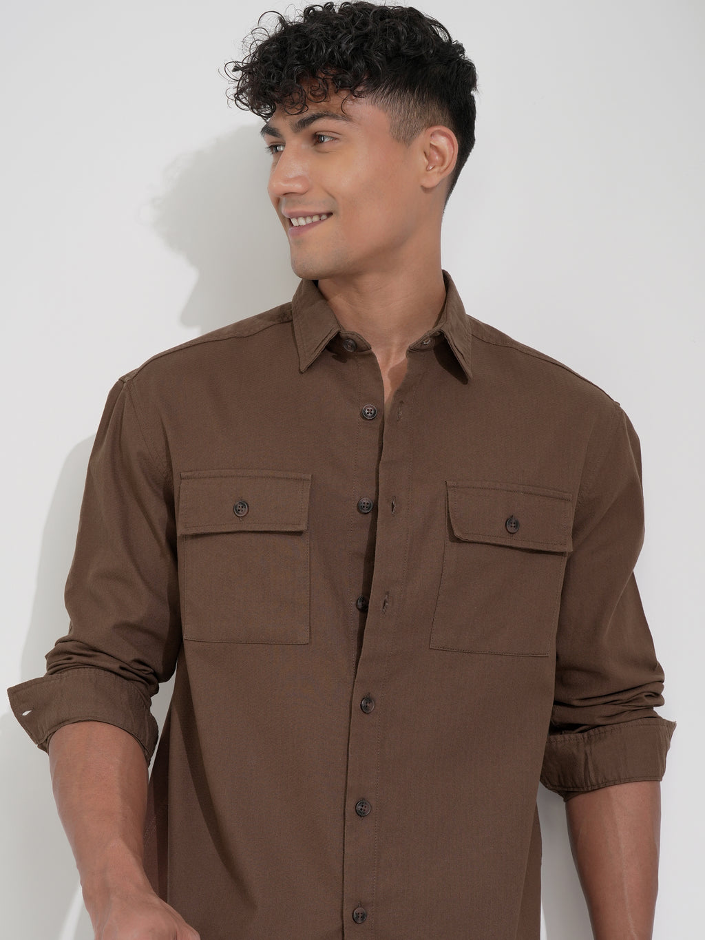 Highlander Men Brown Solid Relaxed Fit Casual Shirt - Brown - Image 1