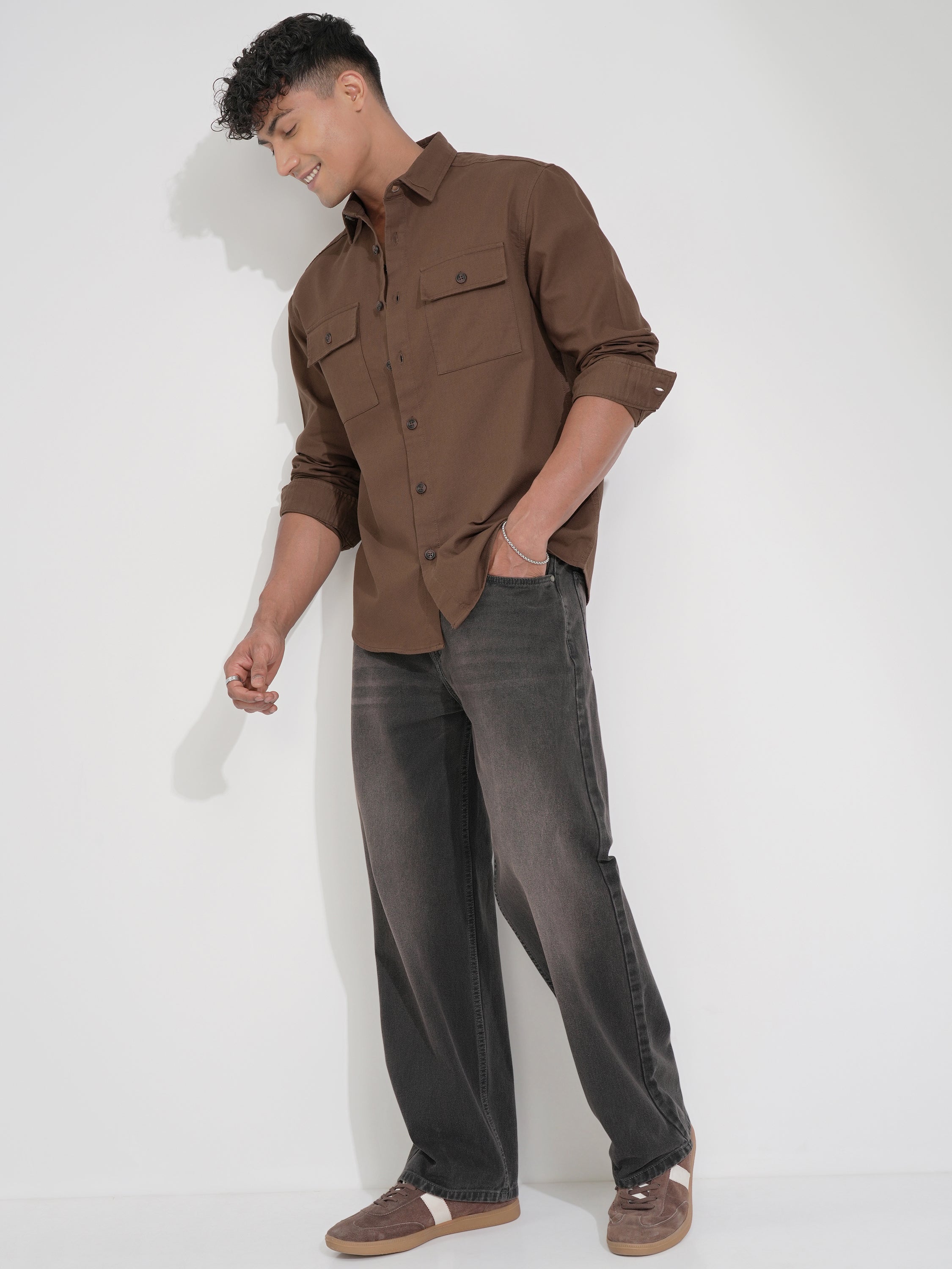 Highlander Men Brown Solid Relaxed Fit Casual Shirt - Brown - Image 2