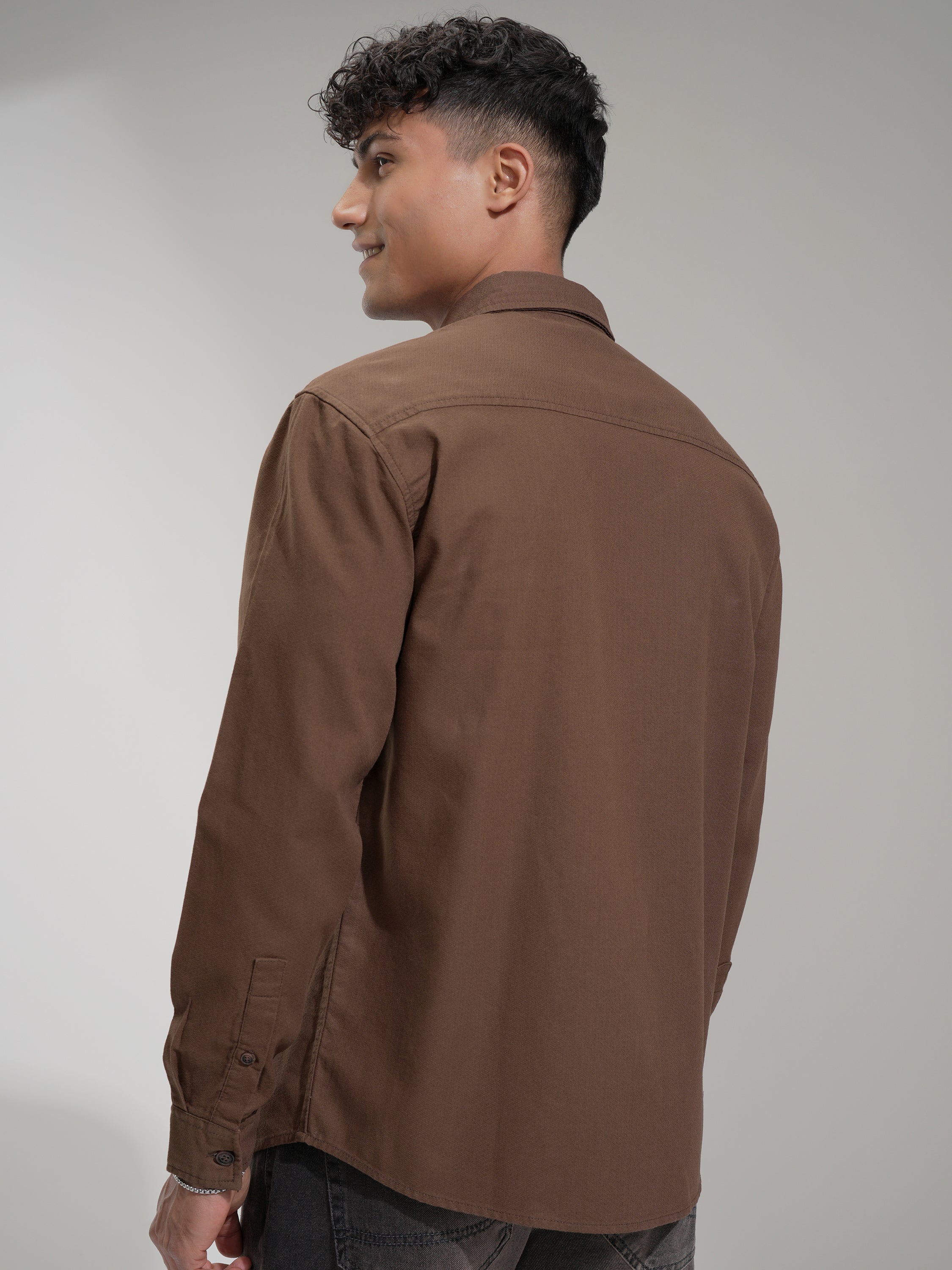 Highlander Men Brown Solid Relaxed Fit Casual Shirt - Brown - Image 3